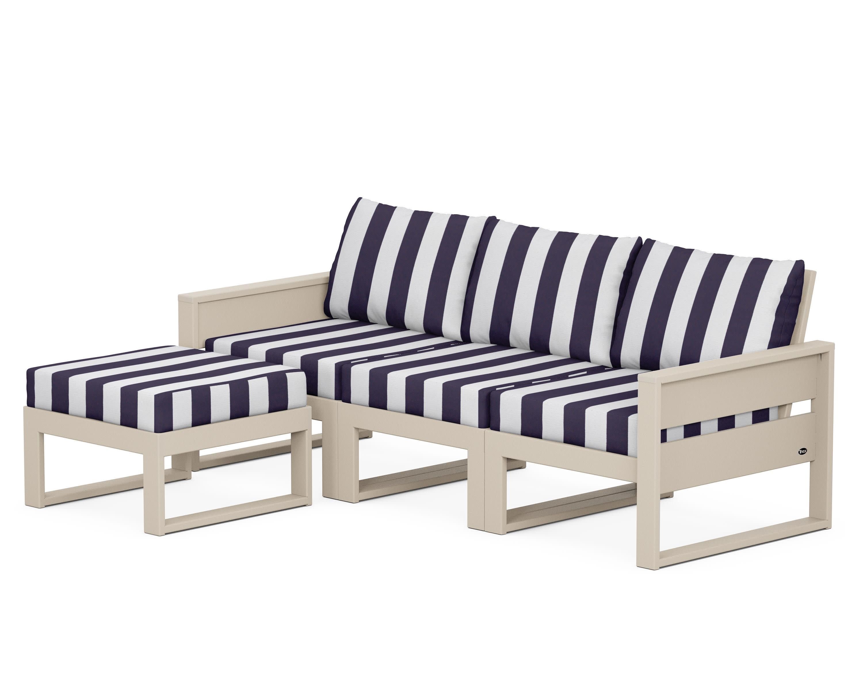 Eastport 4- Piece Sectional with Ottoman in Sand Castle / Cabana Stripe Navy