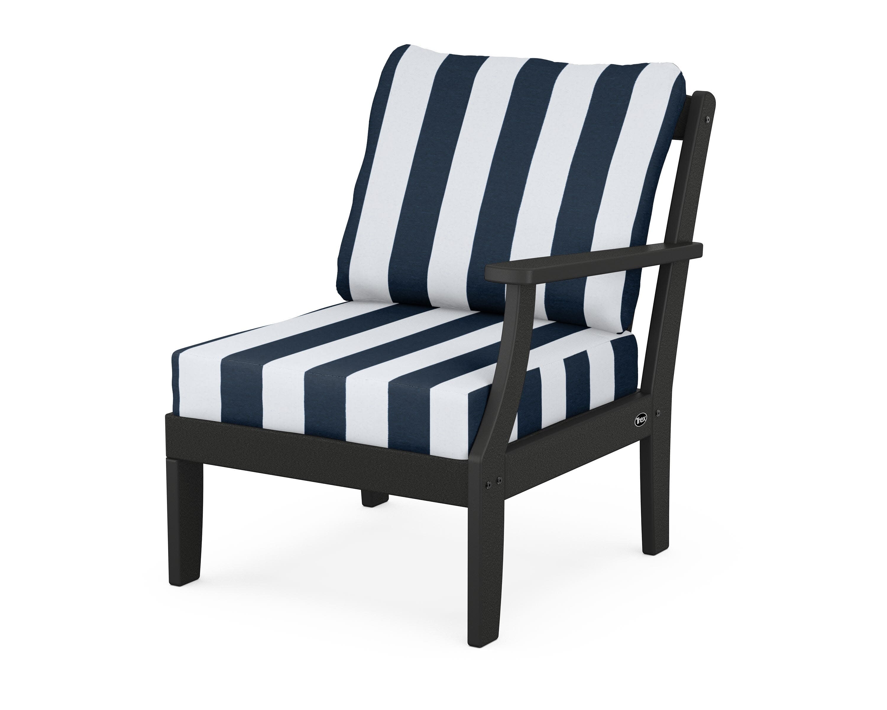 Yacht Club Modular Right Arm Chair in Charcoal Black / Cabana Stripe Marine Indigo