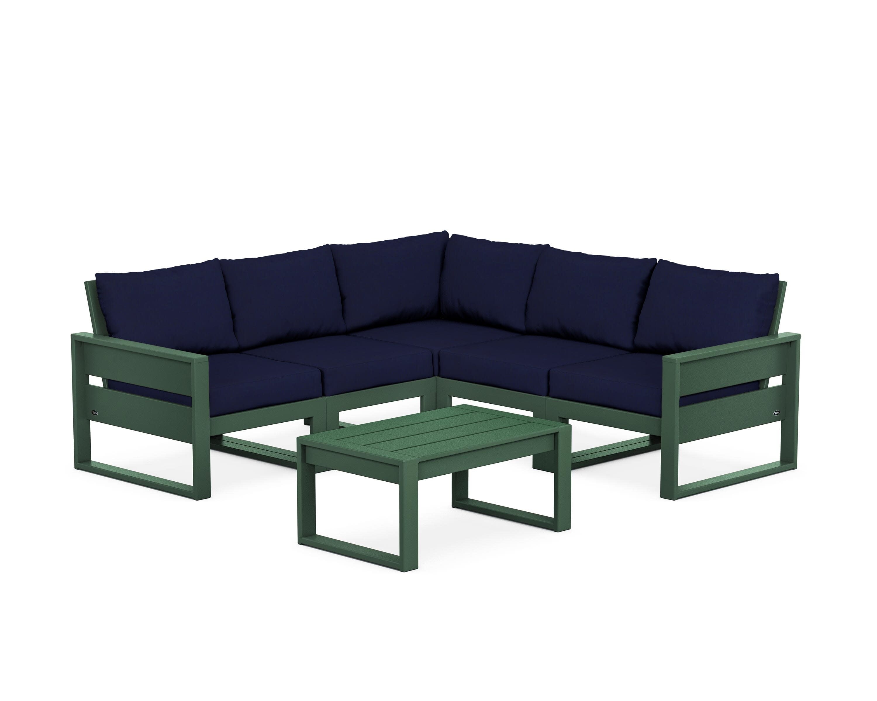 Eastport 6-Piece Deep Seating Sectional + Coffee Table Set in Rainforest Canopy / Navy