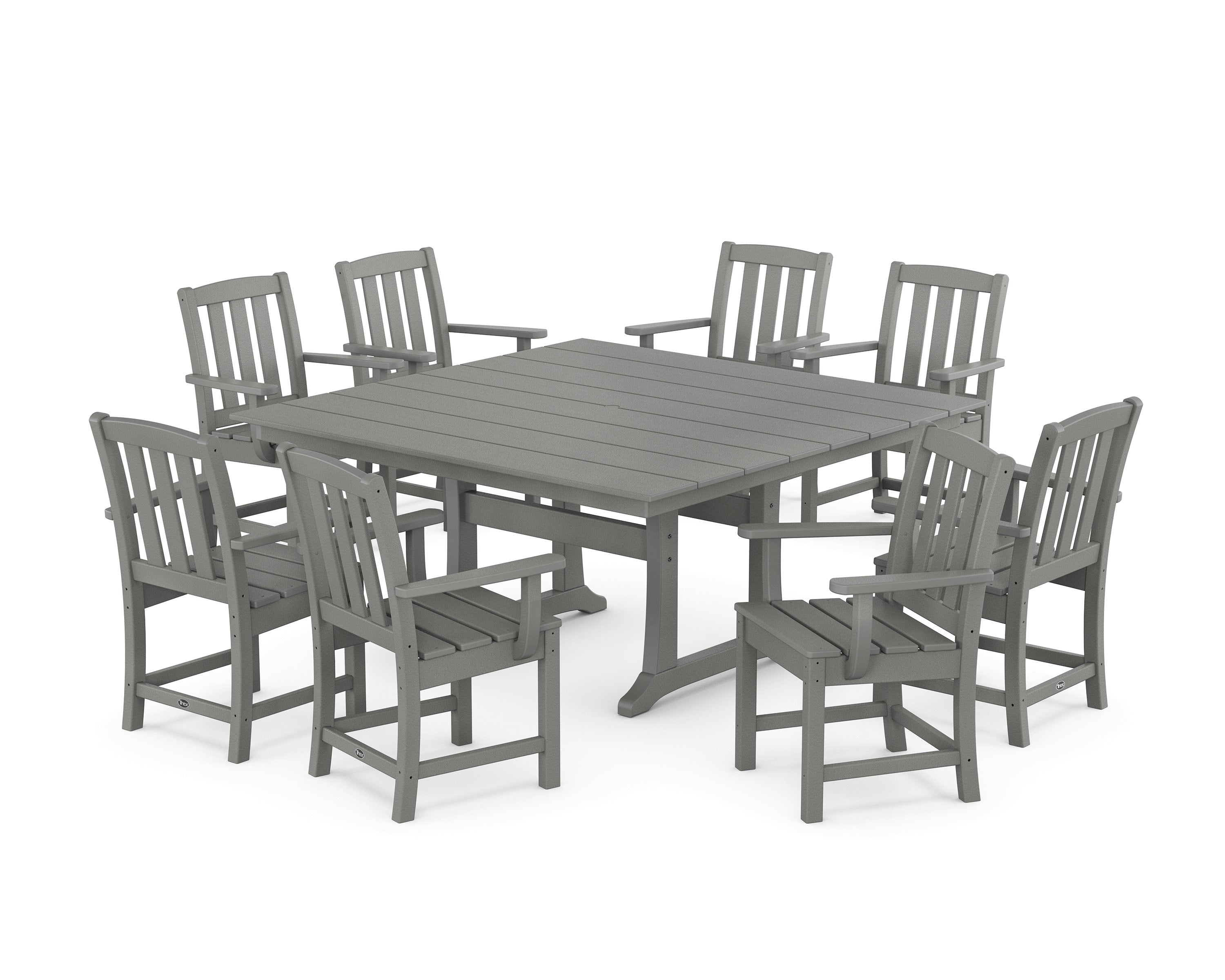 Cape Cod 9-Piece Square Farmhouse Dining Set with Trestle Legs in Stepping Stone