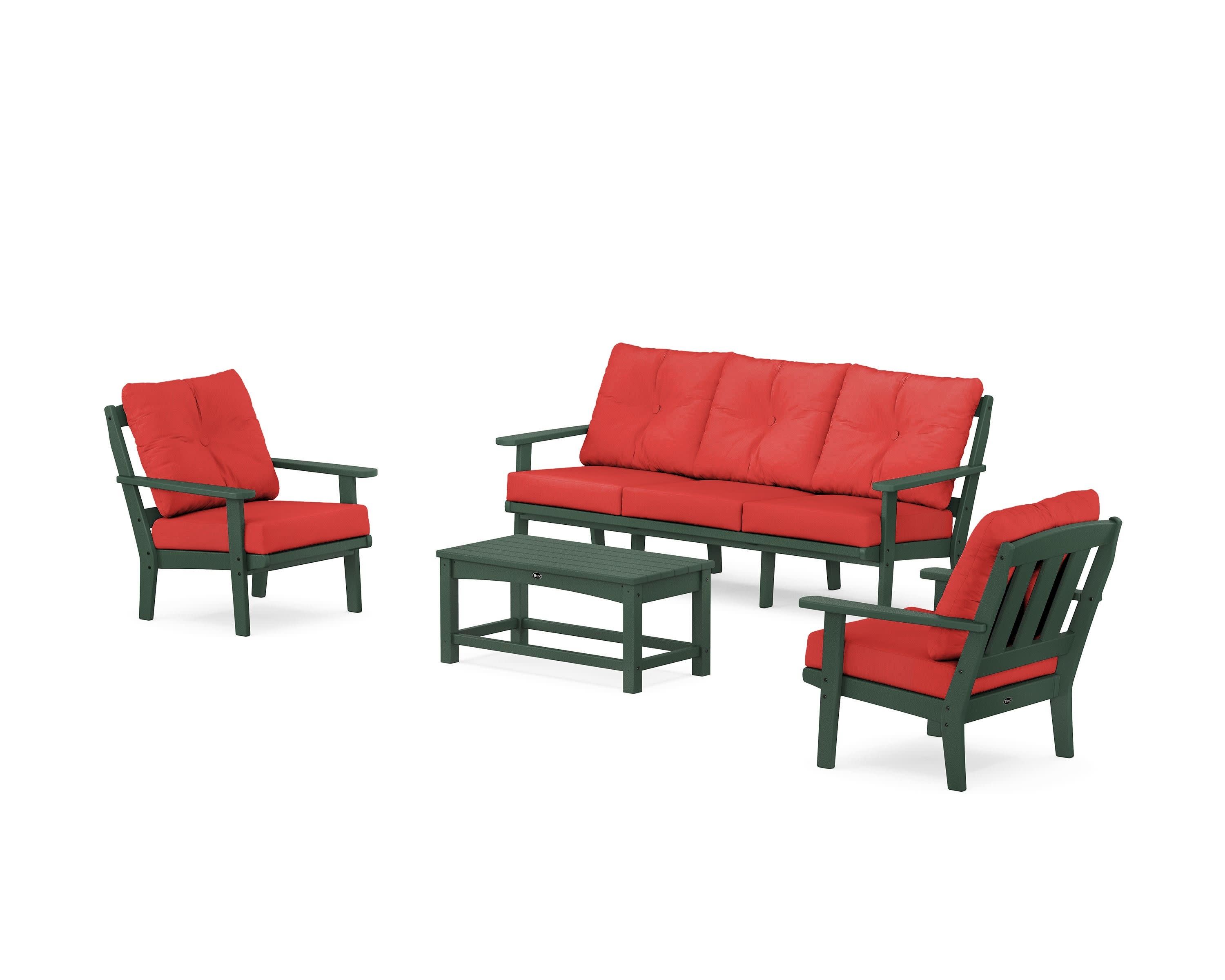 Cape Cod 4-Piece Deep Seating Set with Sofa in Rainforest Canopy / Crimson Linen