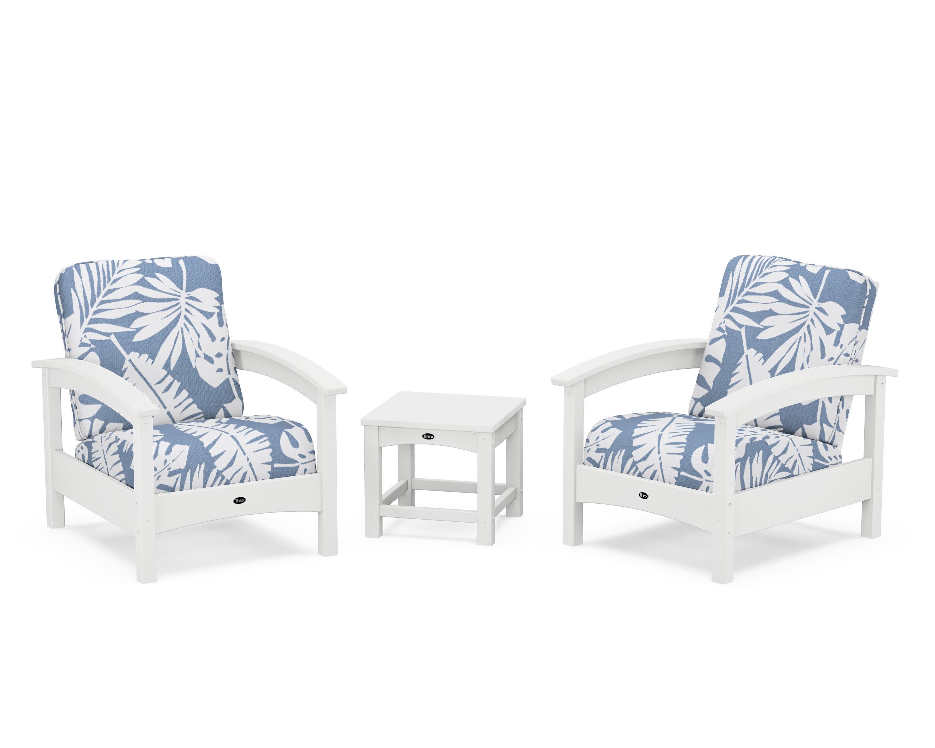 Rockport Club 3-Piece Deep Seating Conversation Set in Classic White / Leaf Sky Blue