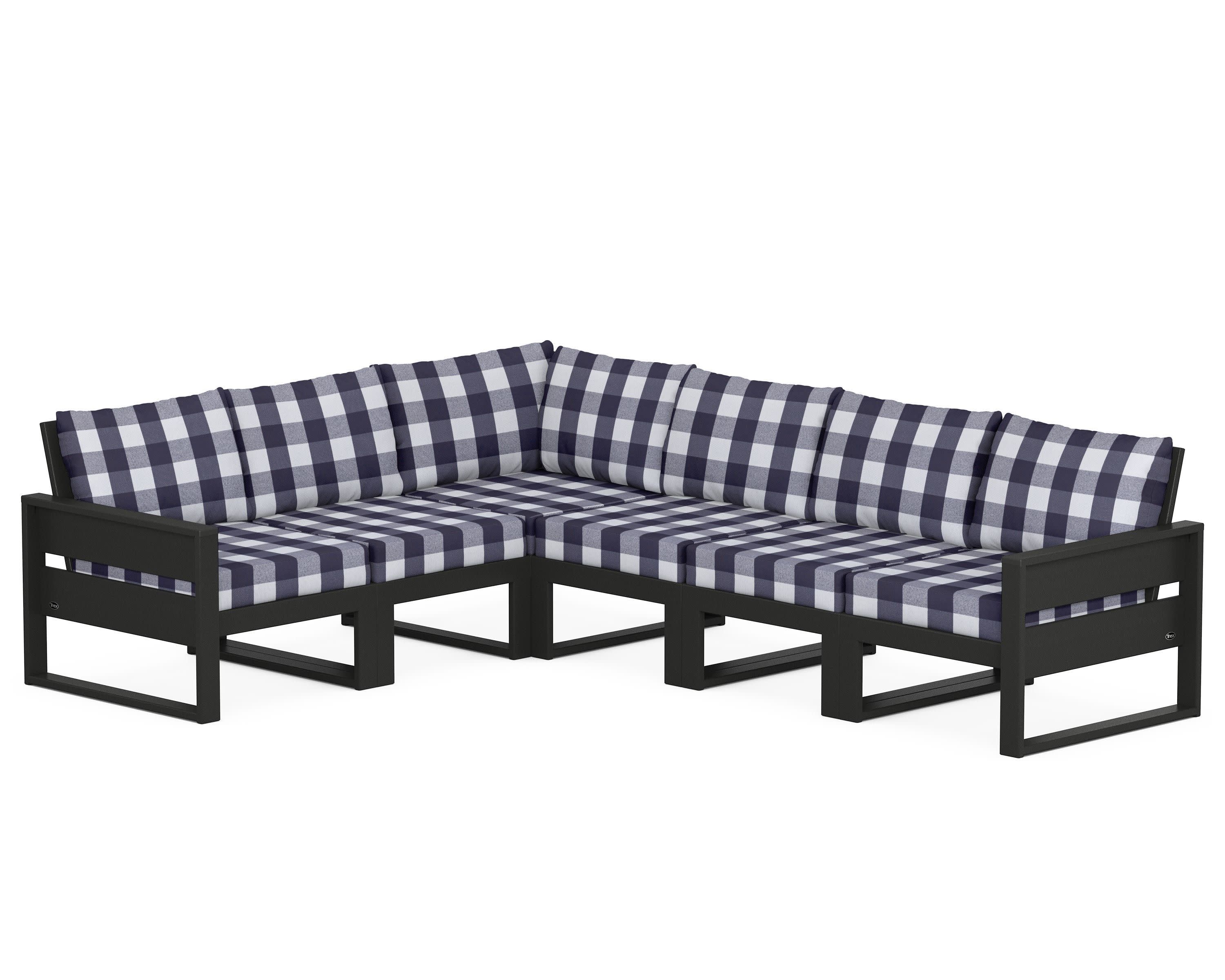 Eastport 6-Piece Sectional in Charcoal Black / Buffalo Plaid Navy