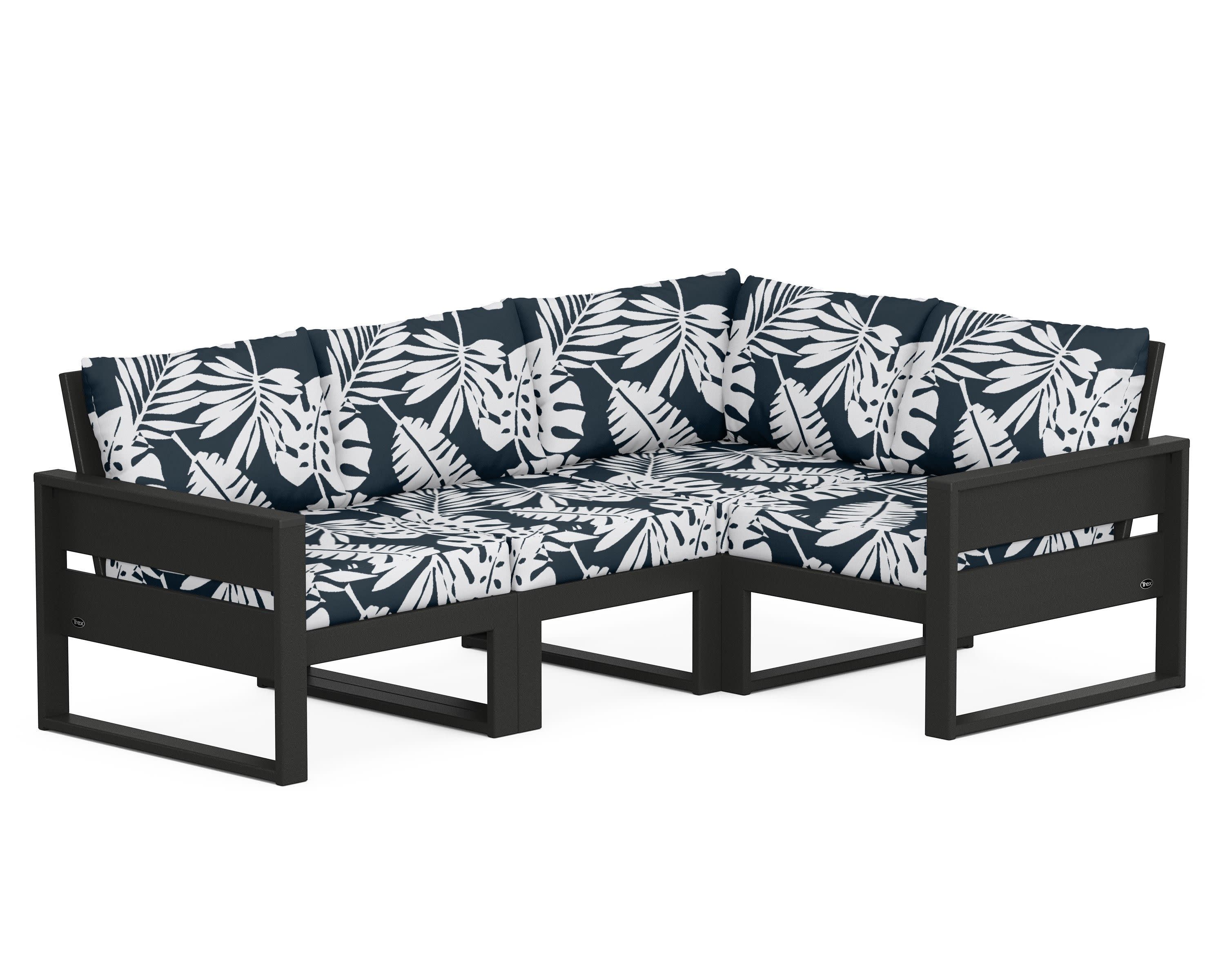 Eastport 4- Piece Sectional in Charcoal Black / Leaf Marine Indigo