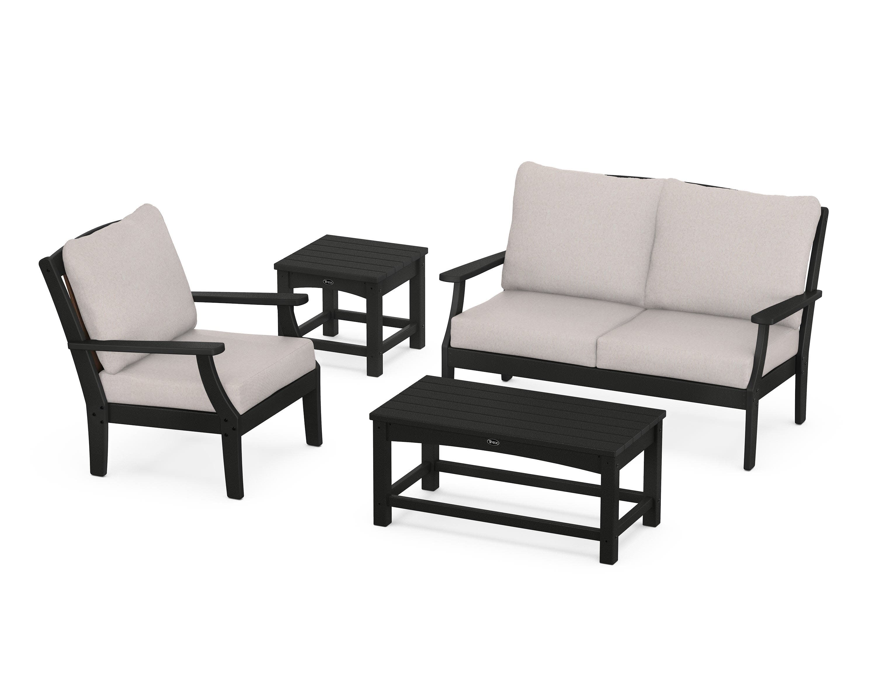 Yacht Club 4-Piece Deep Seating Set in Charcoal Black / Dune Burlap