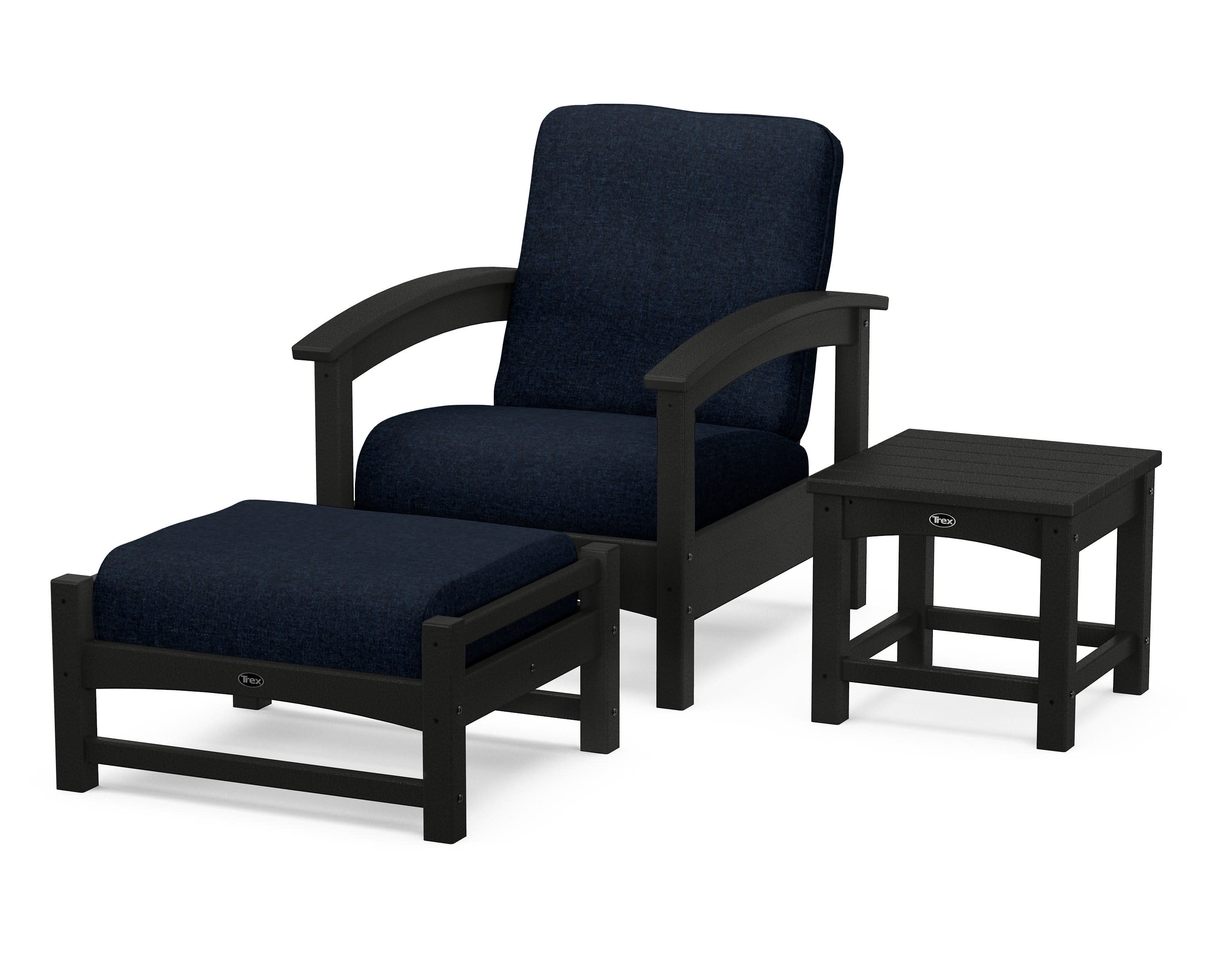 Rockport 3-Piece Deep Seating Set in Charcoal Black / Marine Indigo