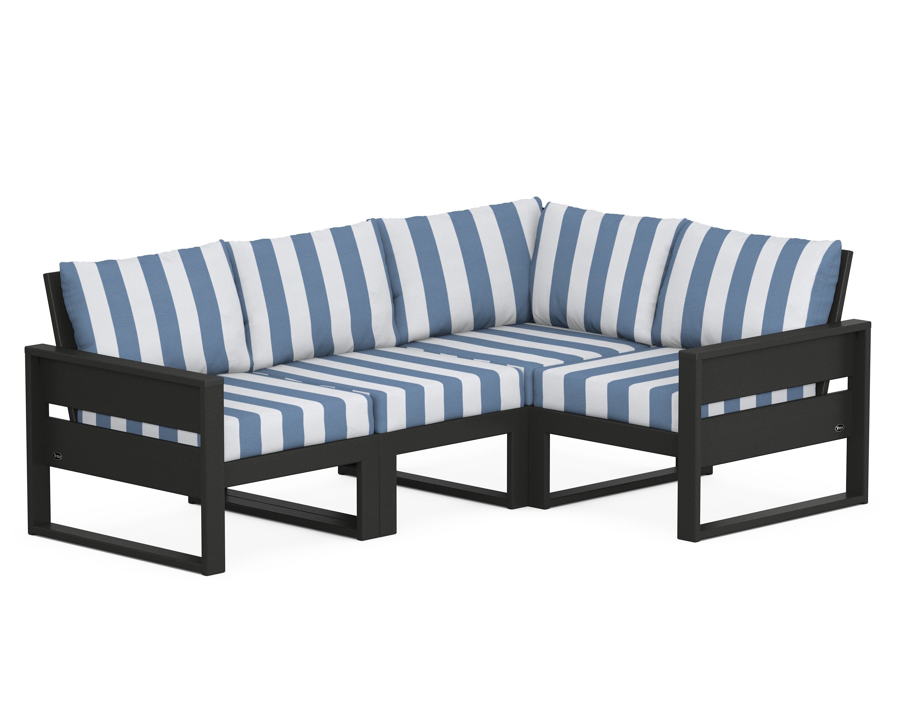 Eastport 4- Piece Sectional in Charcoal Black / Cabana Stripe Sky Blue