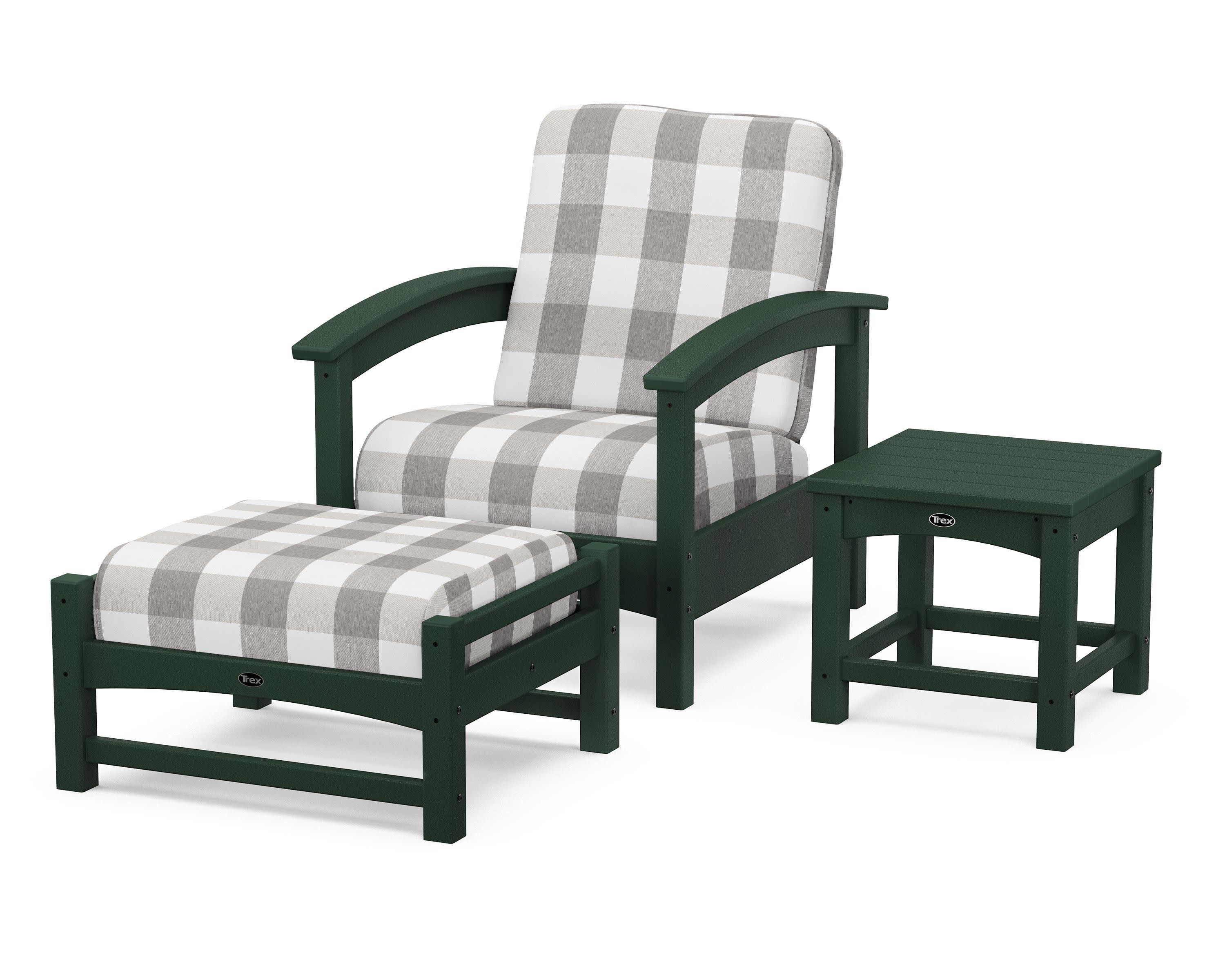Rockport 3-Piece Deep Seating Set in Rainforest Canopy / Buffalo Plaid Grey Mist