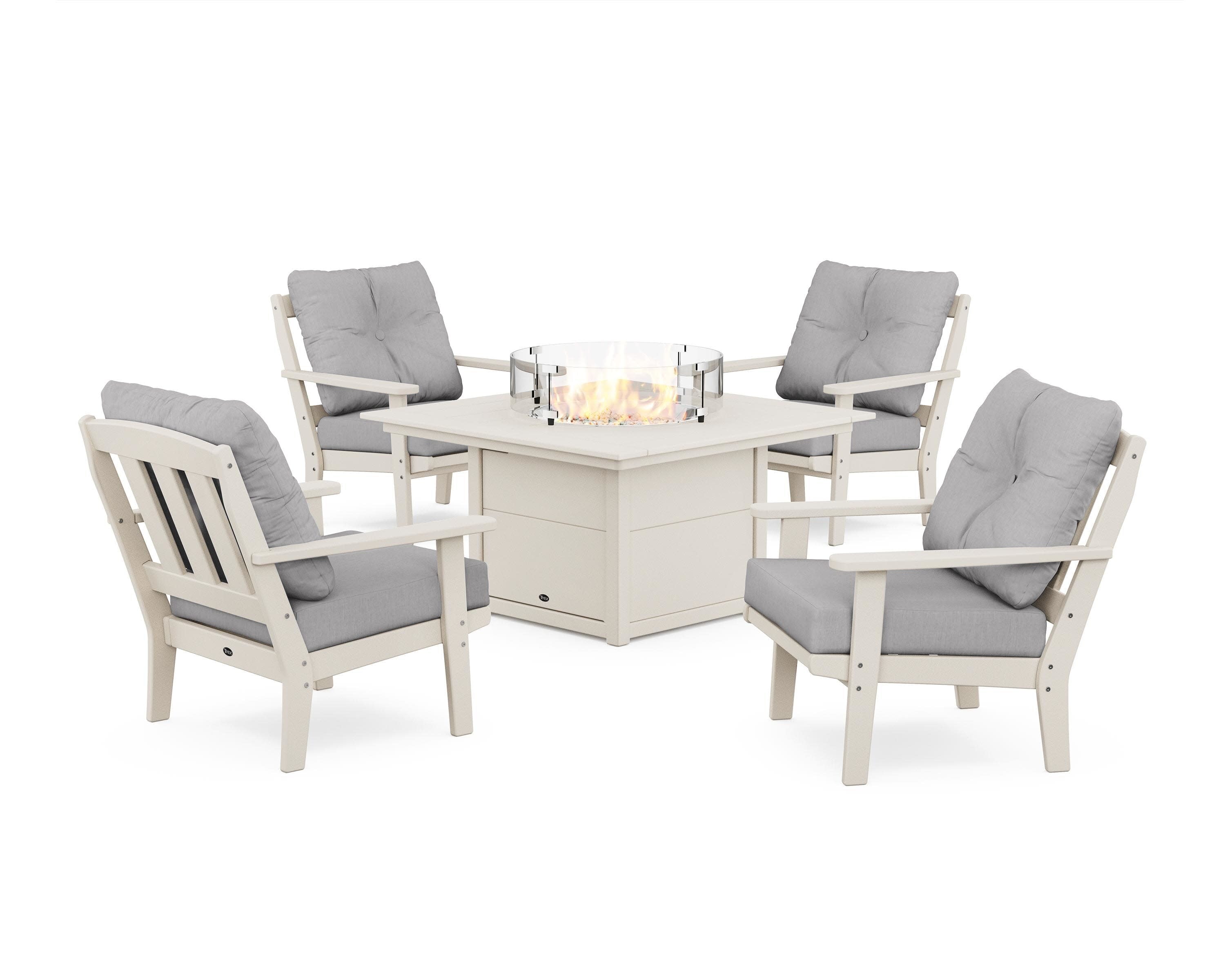 Cape Cod 5-Piece Deep Seating Set with Fire Pit Table in Sand Castle / Granite