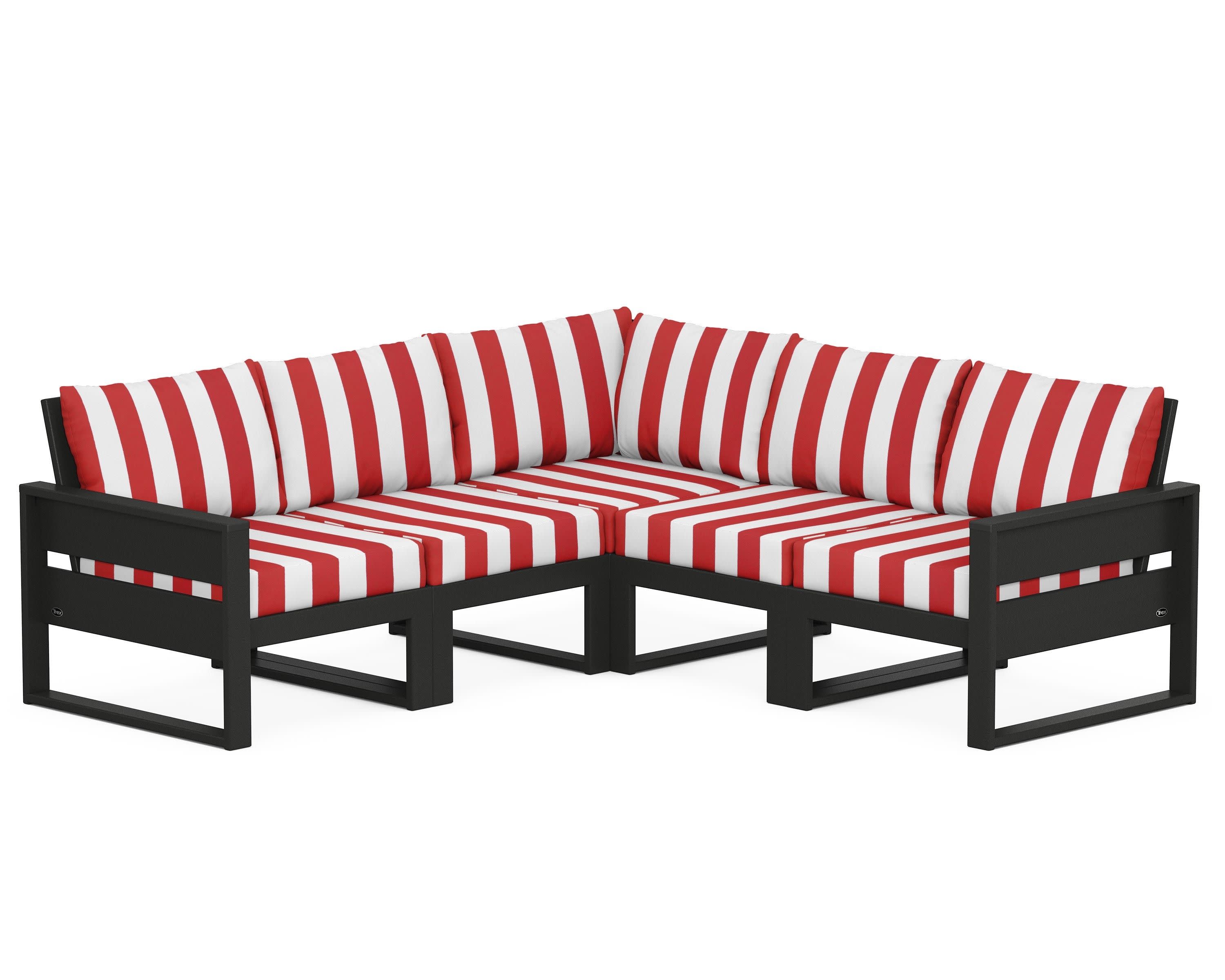 Eastport 5-Piece Sectional in Charcoal Black / Cabana Stripe Crimson