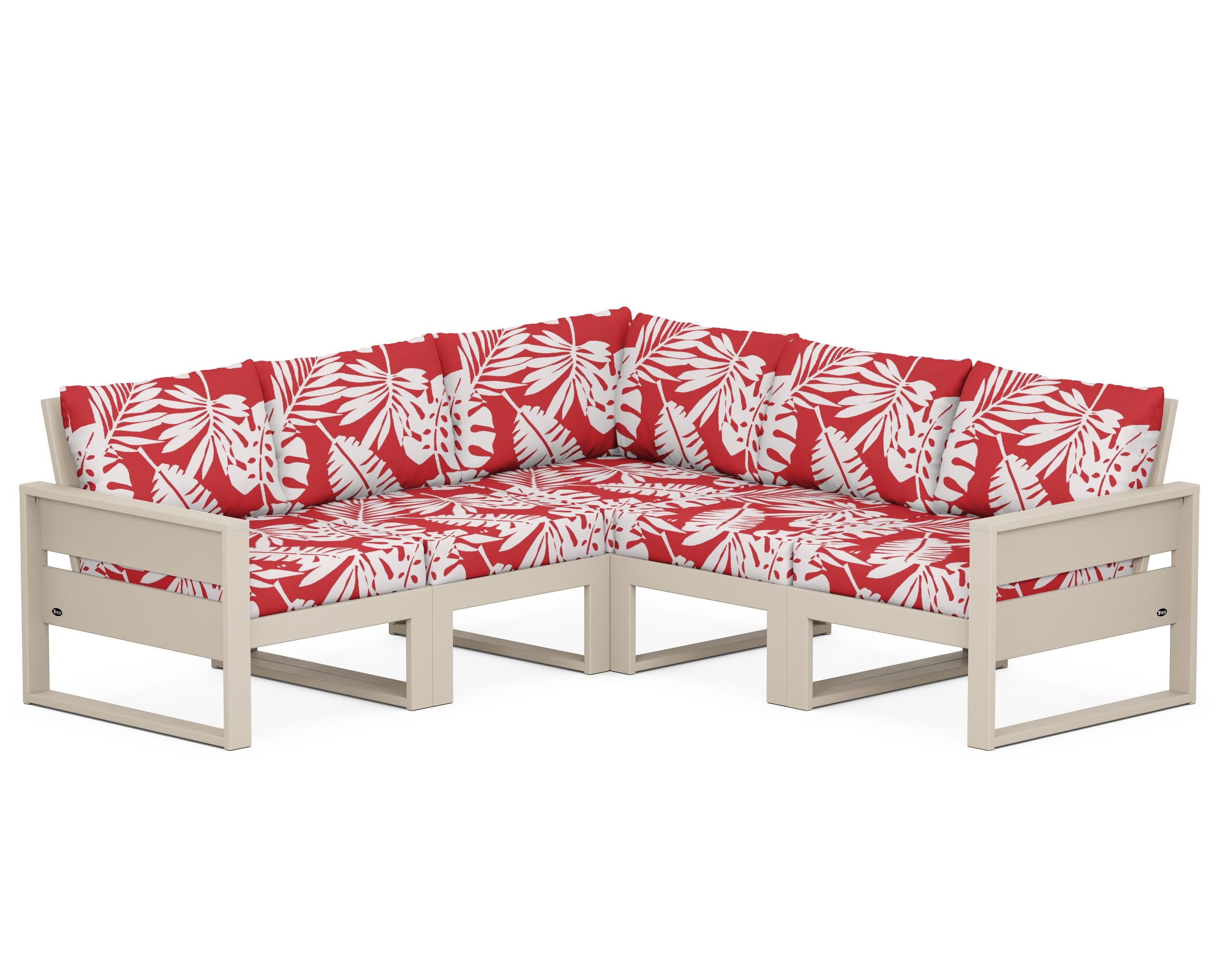Eastport 5-Piece Sectional in Sand Castle / Leaf Crimson