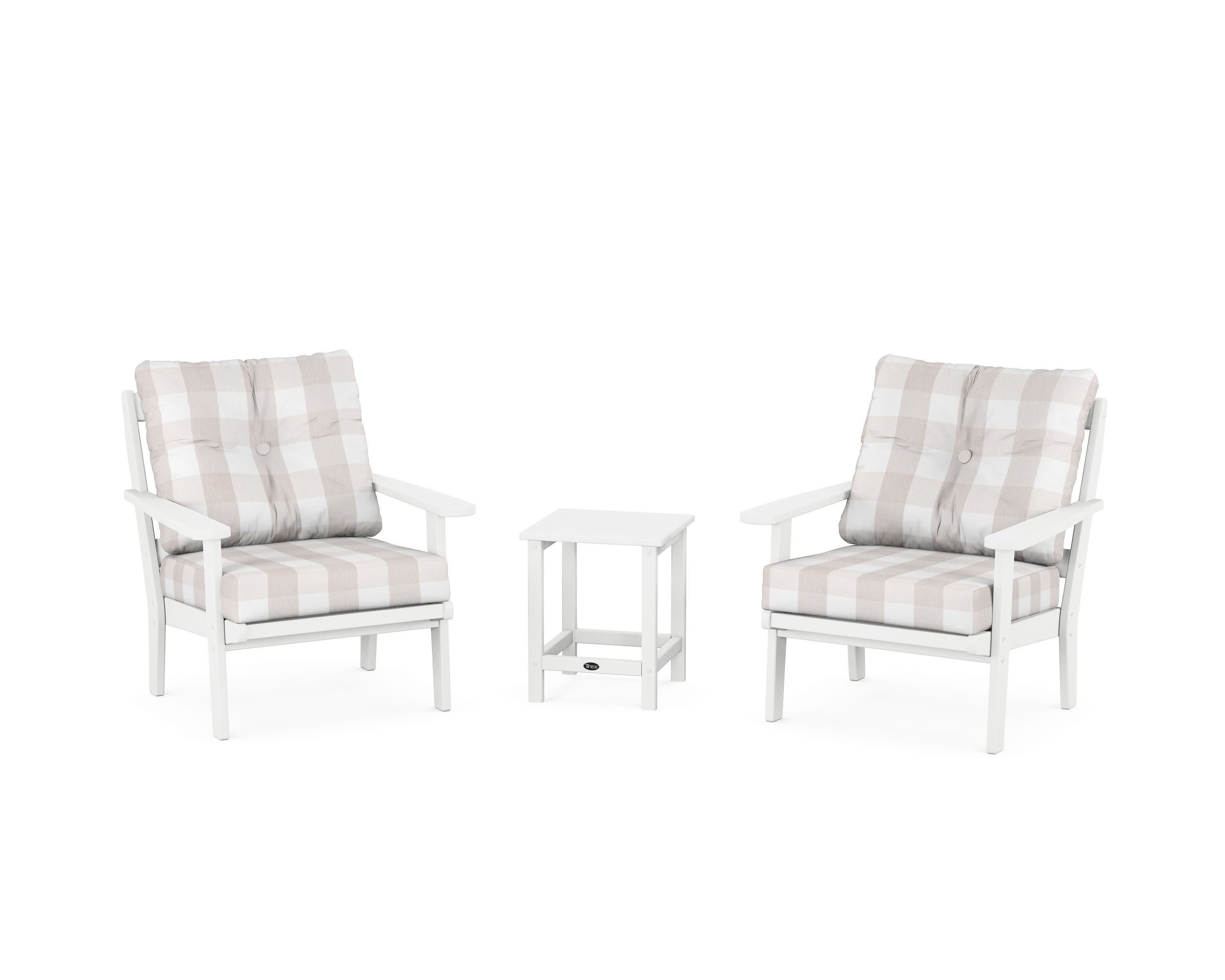 Cape Cod 3-Piece Deep Seating Set in Classic White / Buffalo Plaid Dune Burlap