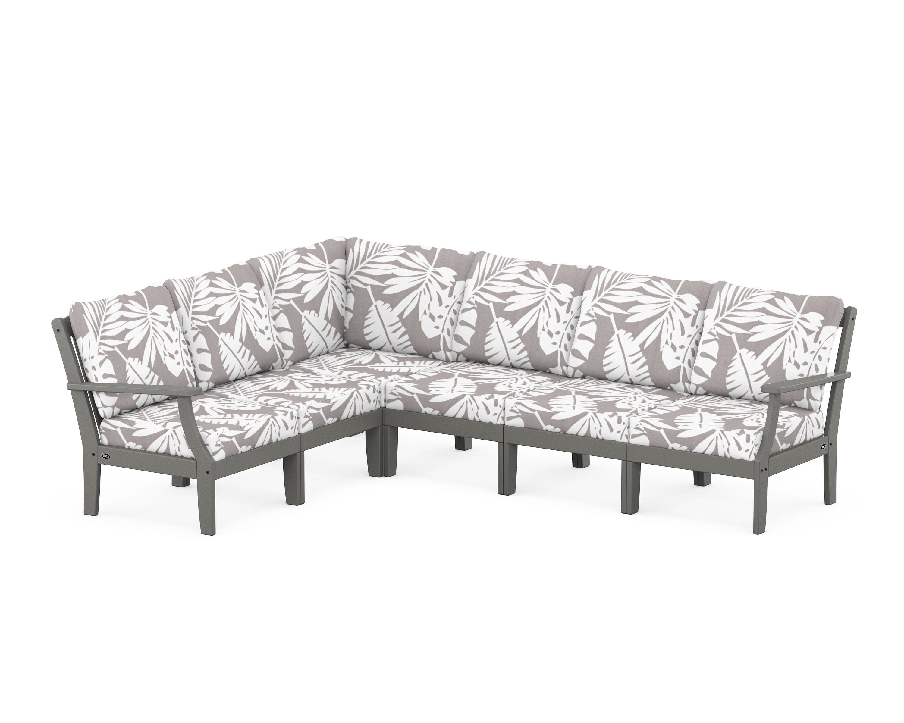 Yacht Club Modular 6-Piece Deep Seating Set in Stepping Stone / Leaf Grey Mist