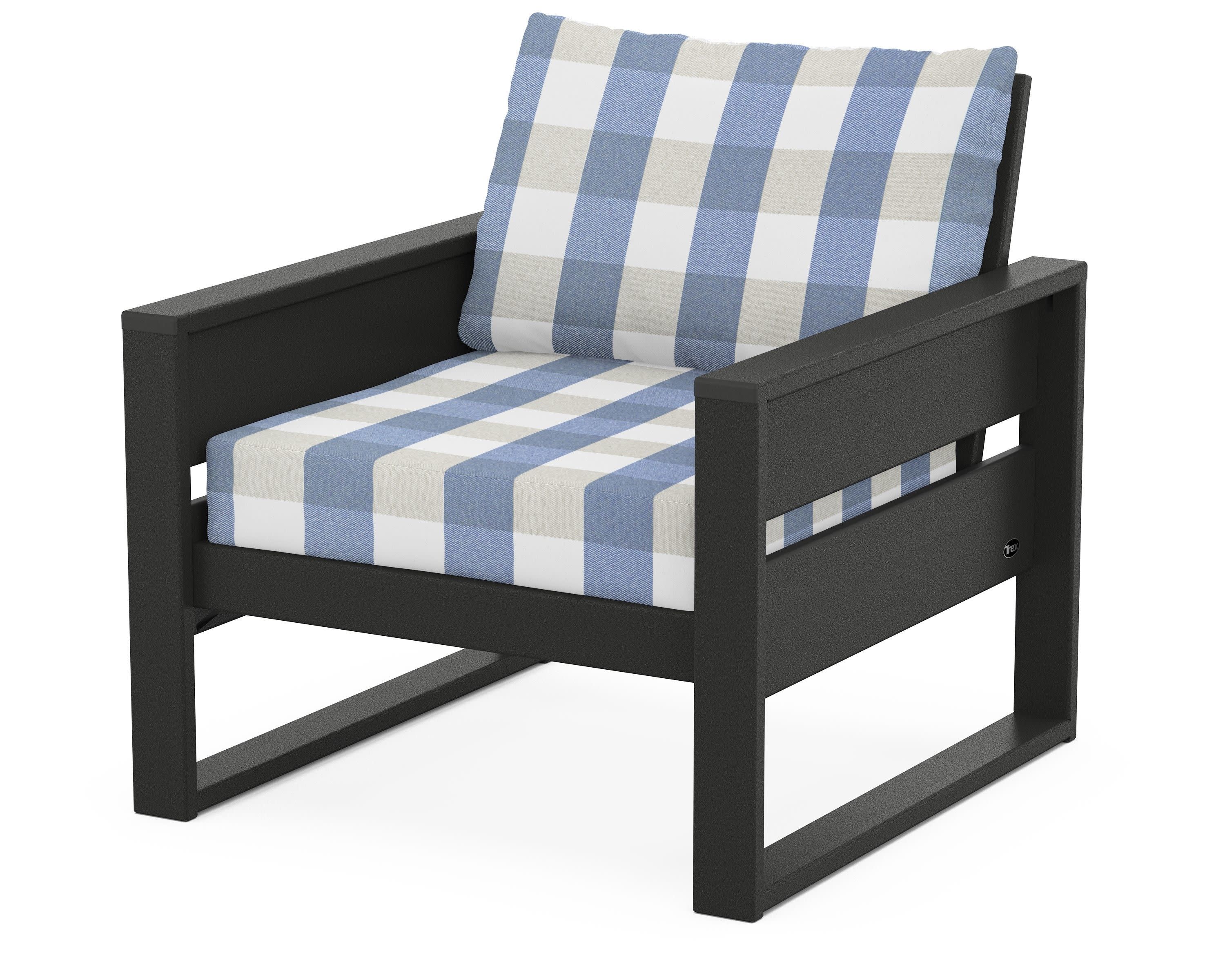 Eastport Club Chair in Charcoal Black / Buffalo Plaid Sky Blue