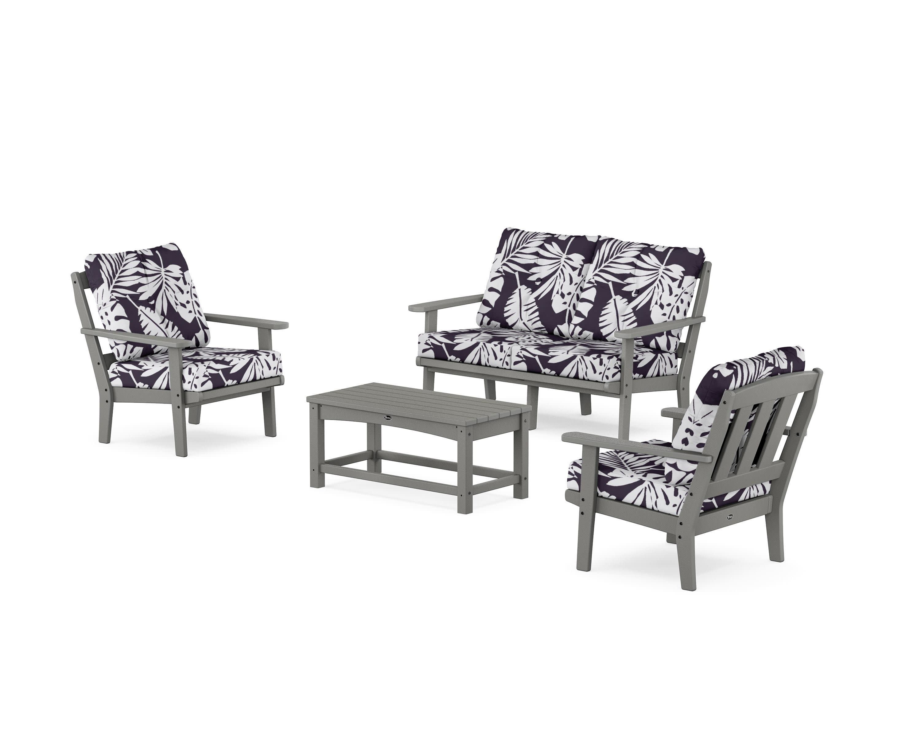 Cape Cod 4-Piece Deep Seating Set with Loveseat in Stepping Stone / Leaf Navy