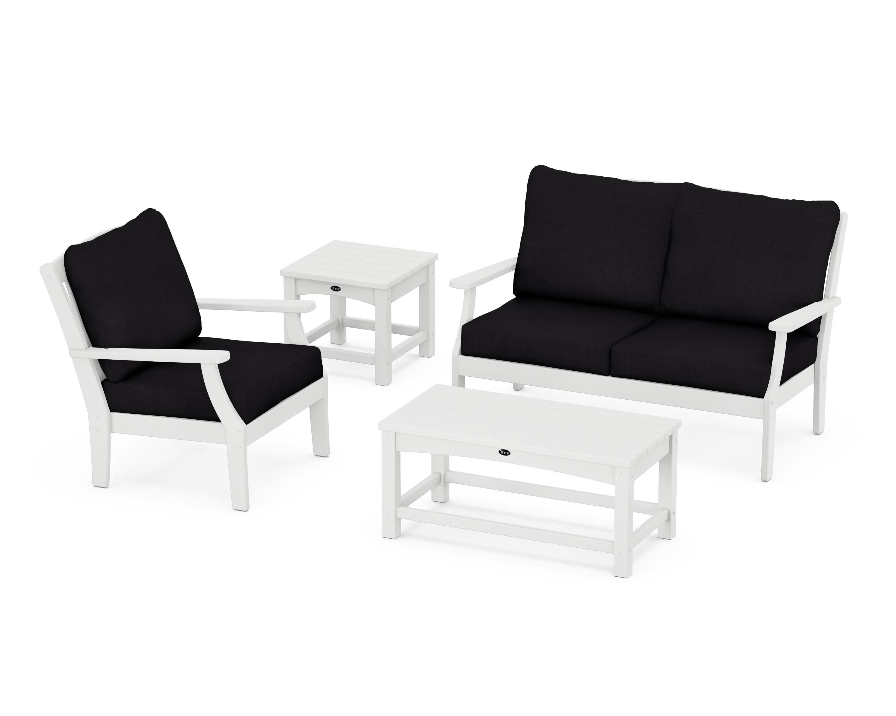 Yacht Club 4-Piece Deep Seating Set in Classic White / Midnight Linen