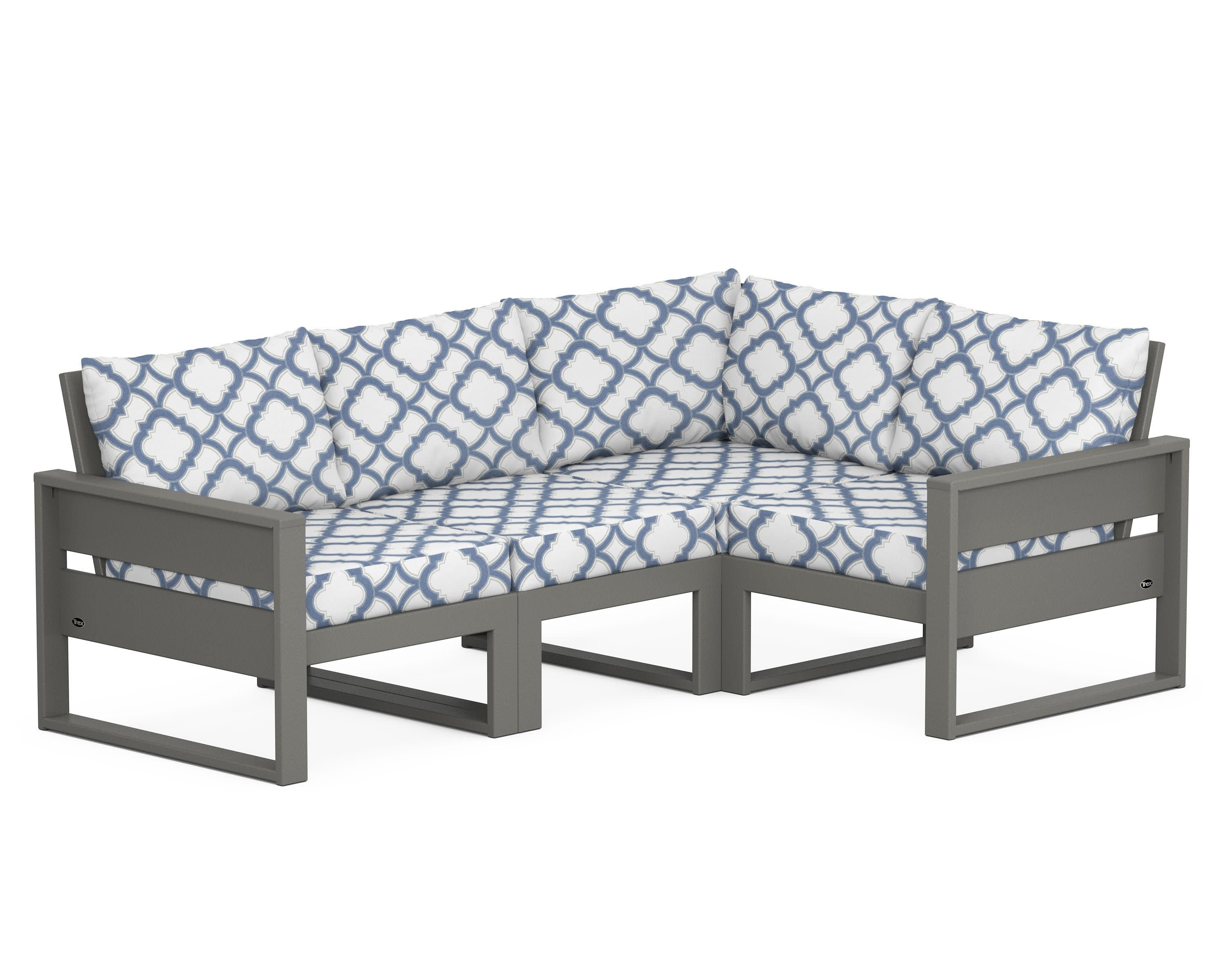 Eastport 4- Piece Sectional in Stepping Stone / Trellis Sky Blue