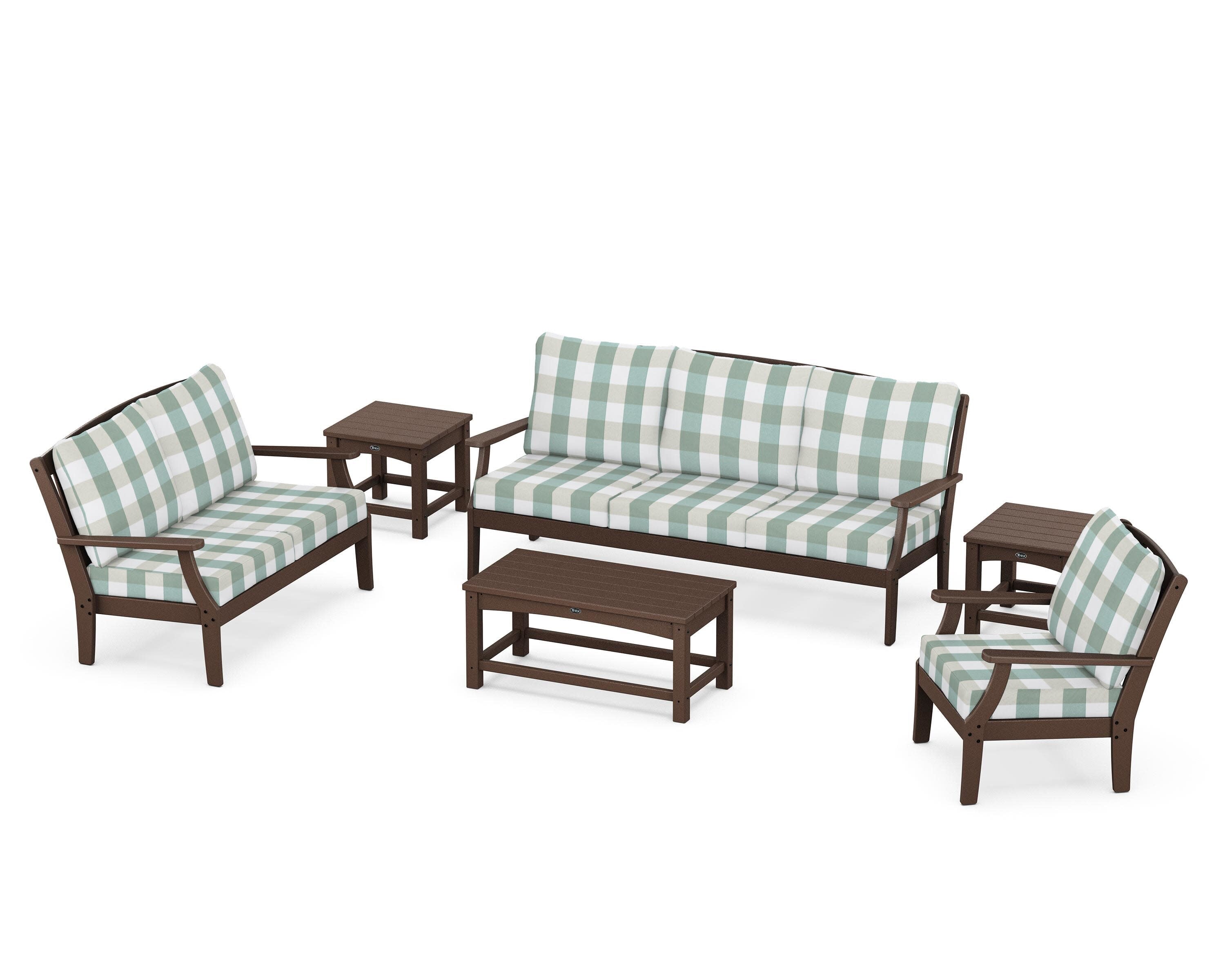 Yacht Club 6-Piece Deep Seating Set in Vintage Lantern / Buffalo Plaid Glacier Spa
