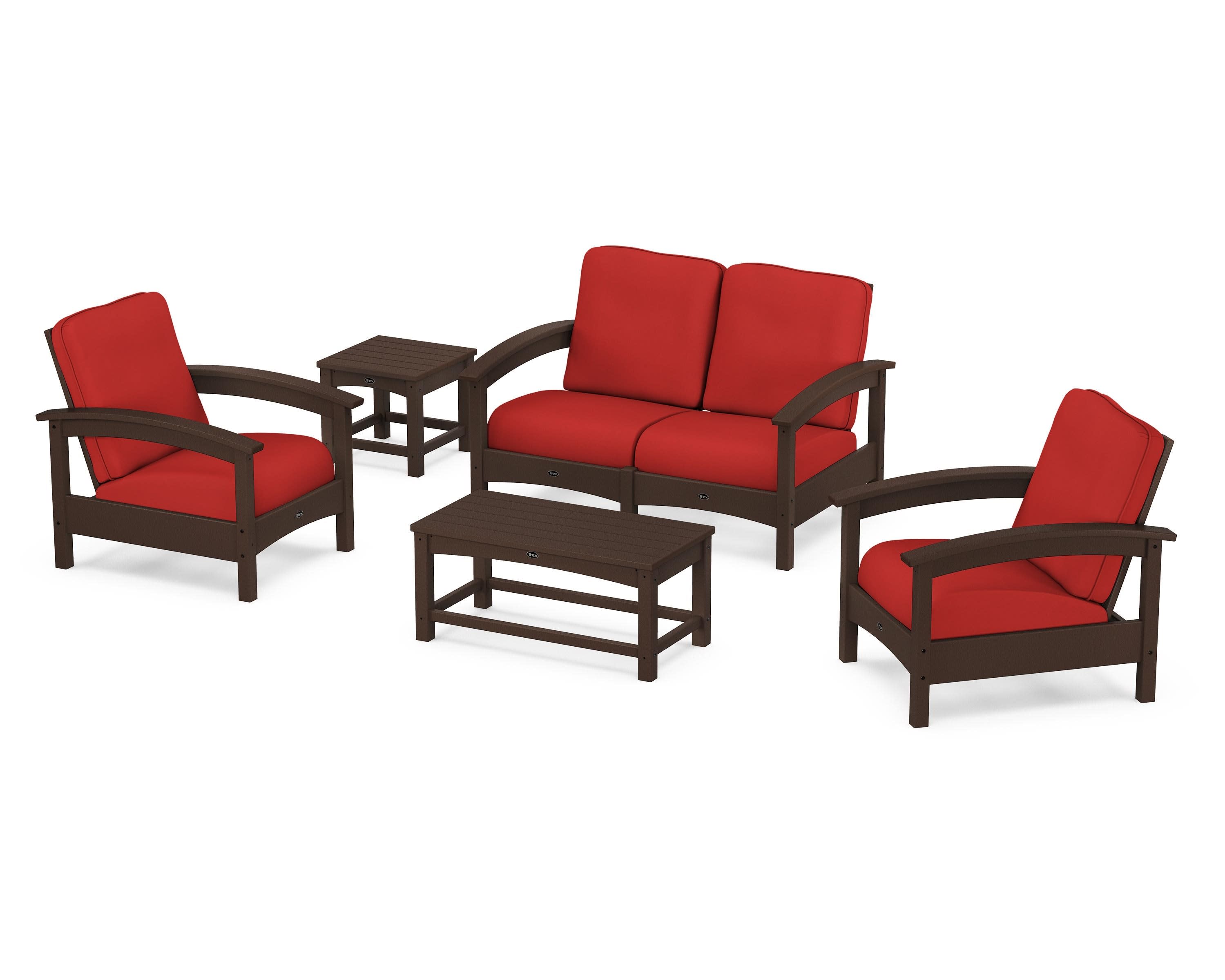 Rockport Club 6-Piece Deep Seating Conversation Set in Vintage Lantern / Crimson Linen