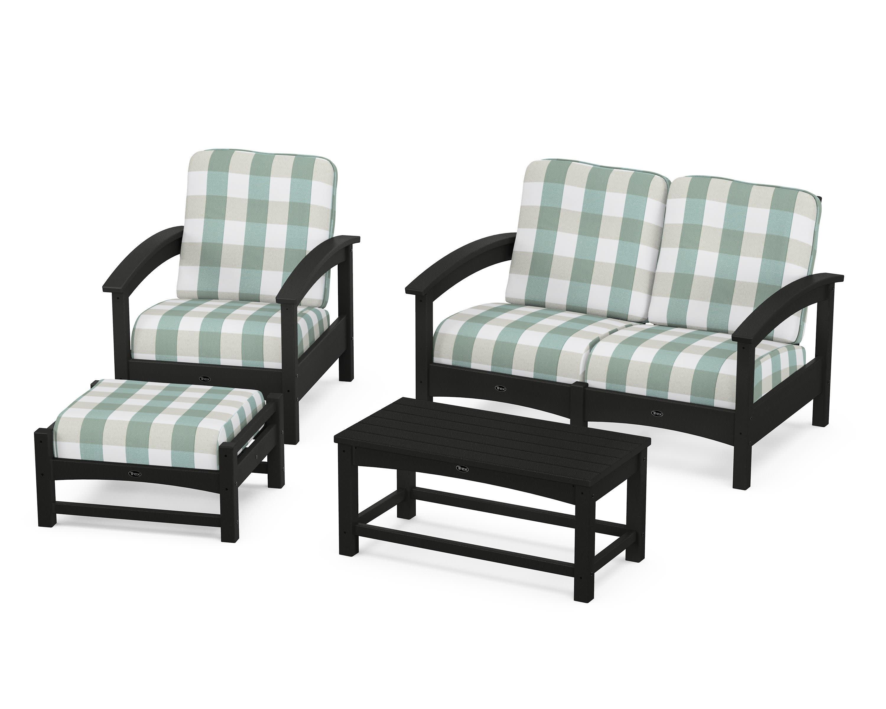 Rockport 4-Piece Deep Seating Conversation Group in Charcoal Black / Buffalo Plaid Glacier Spa