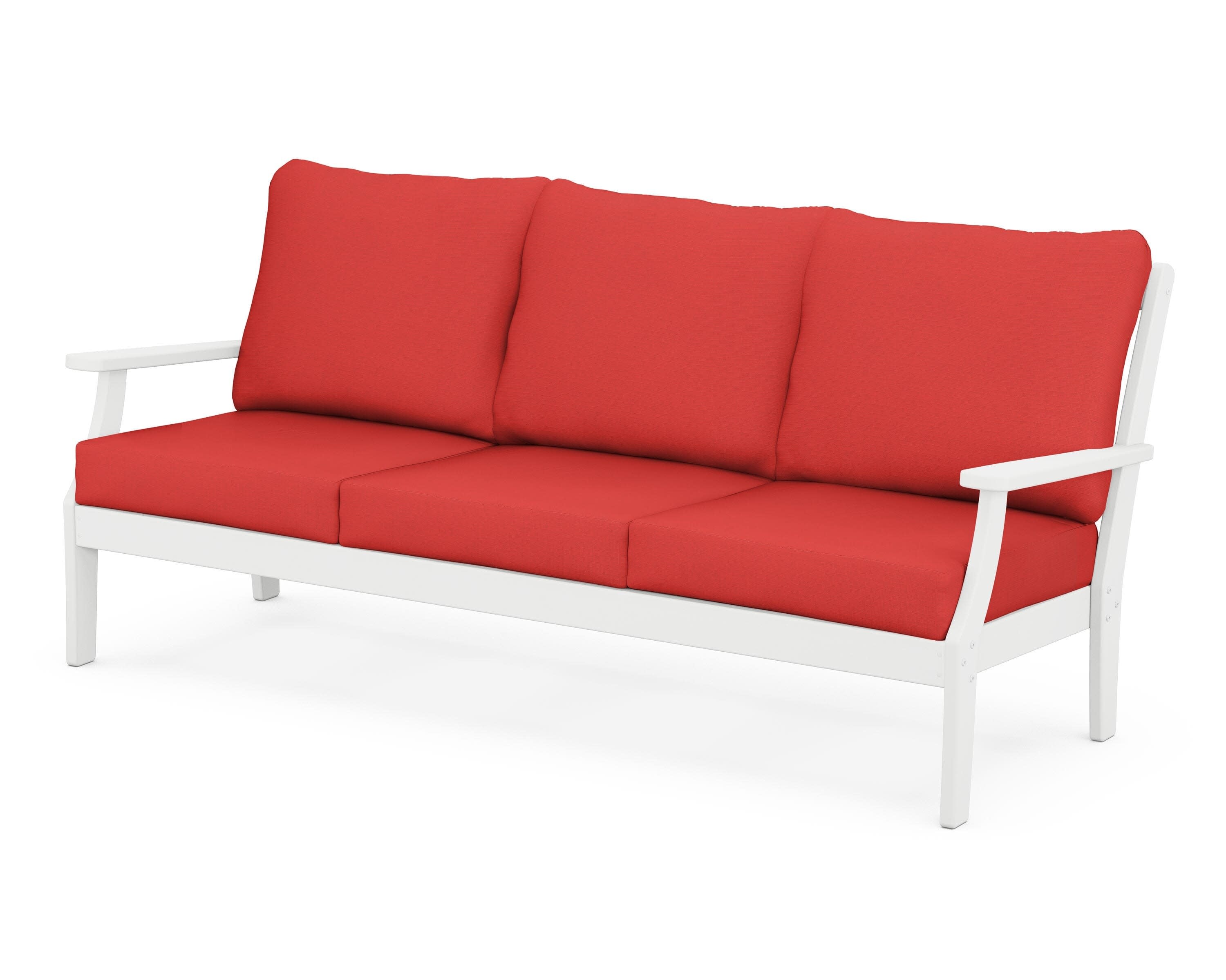 Yacht Club Deep Seating Sofa in Classic White / Crimson Linen
