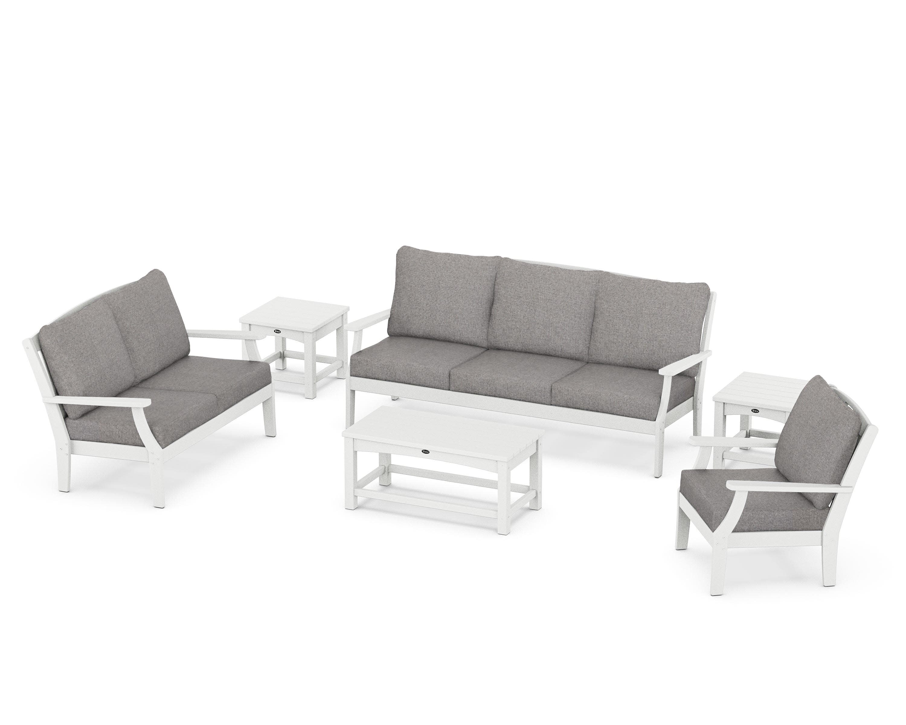 Yacht Club 6-Piece Deep Seating Set in Classic White / Grey Mist