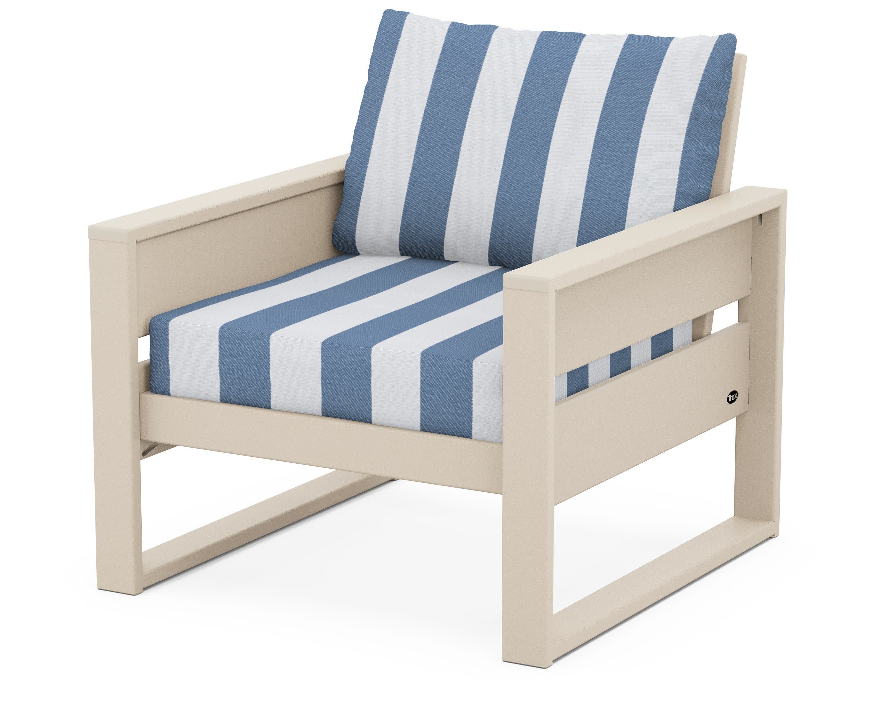 Eastport Club Chair in Sand Castle / Cabana Stripe Sky Blue