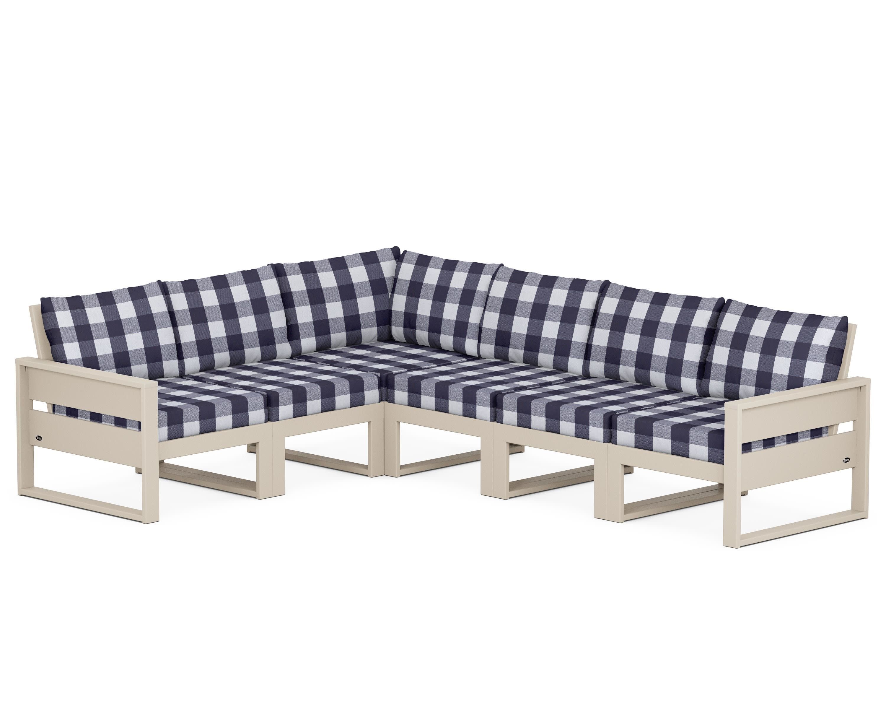Eastport 6-Piece Sectional in Sand Castle / Buffalo Plaid Navy
