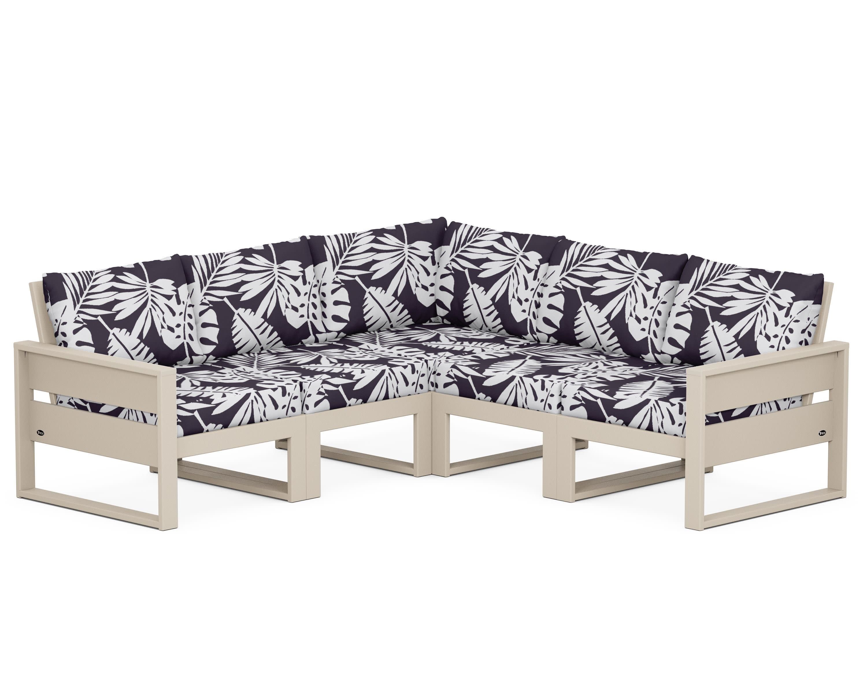 Eastport 5-Piece Sectional in Sand Castle / Leaf Navy