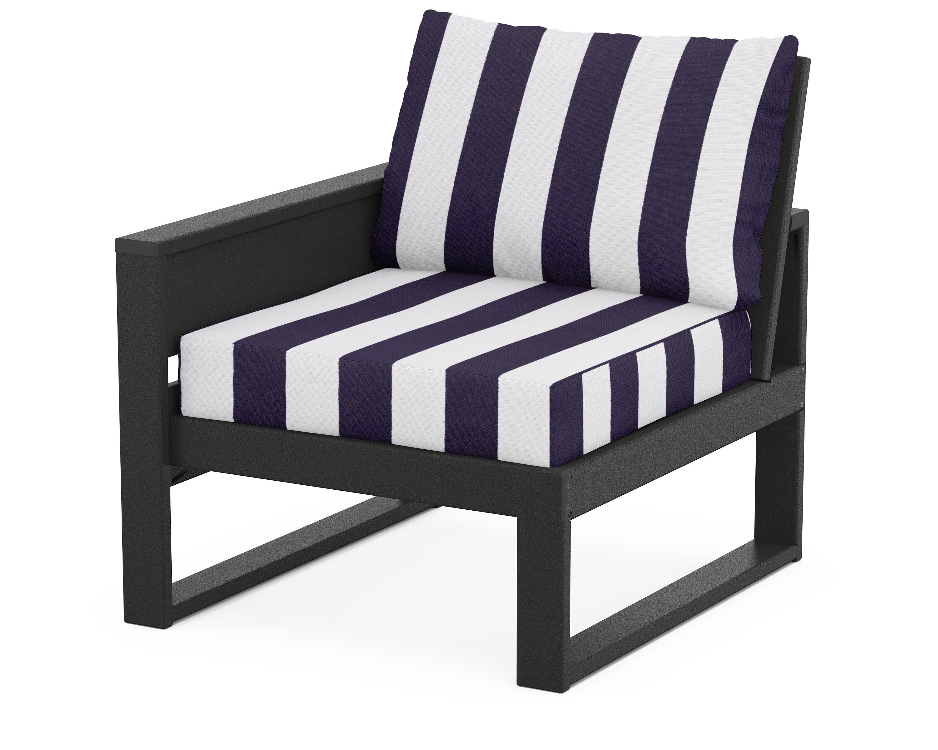 Eastport Modular Left Arm Chair in Charcoal Black / Cabana Stripe Navy