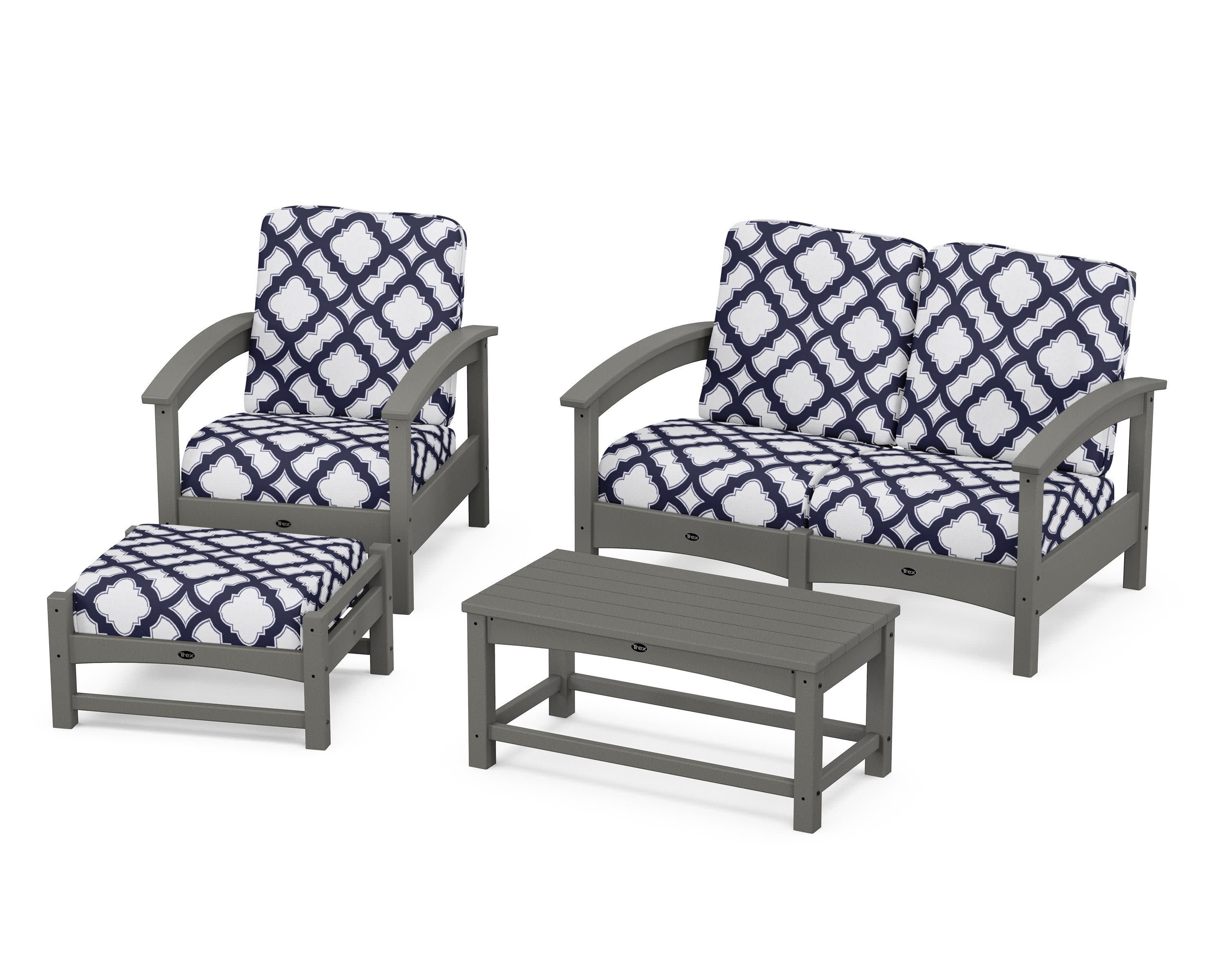 Rockport 4-Piece Deep Seating Conversation Group in Stepping Stone / Trellis Navy