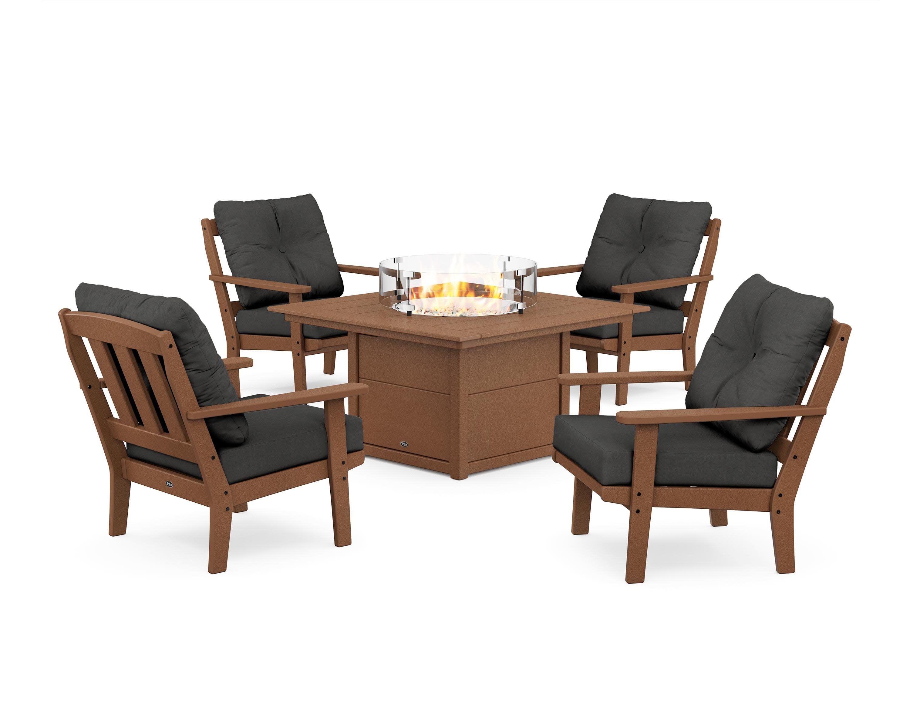 Cape Cod 5-Piece Deep Seating Set with Fire Pit Table in Tree House / Spectrum Carbon