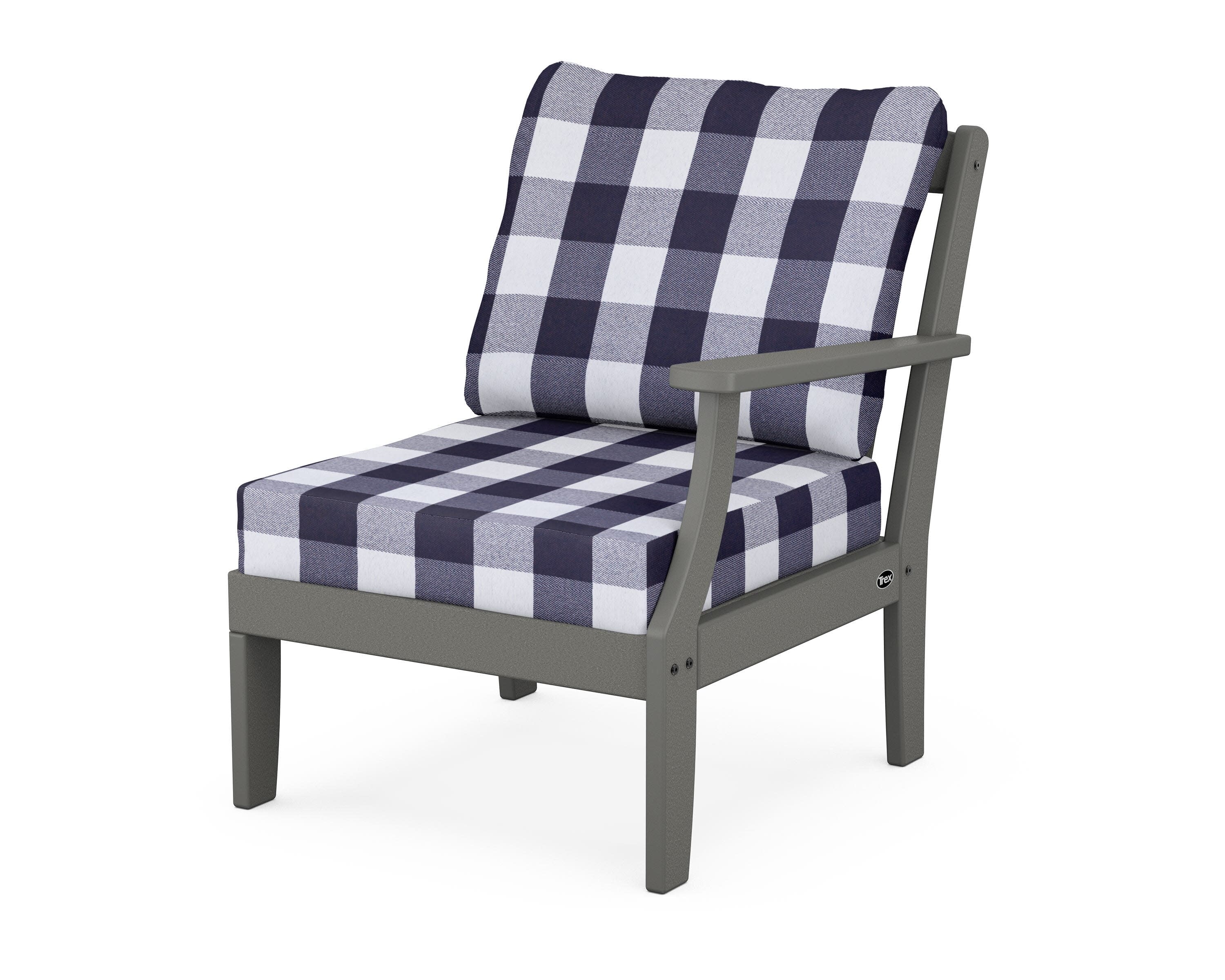 Yacht Club Modular Right Arm Chair in Stepping Stone / Buffalo Plaid Navy