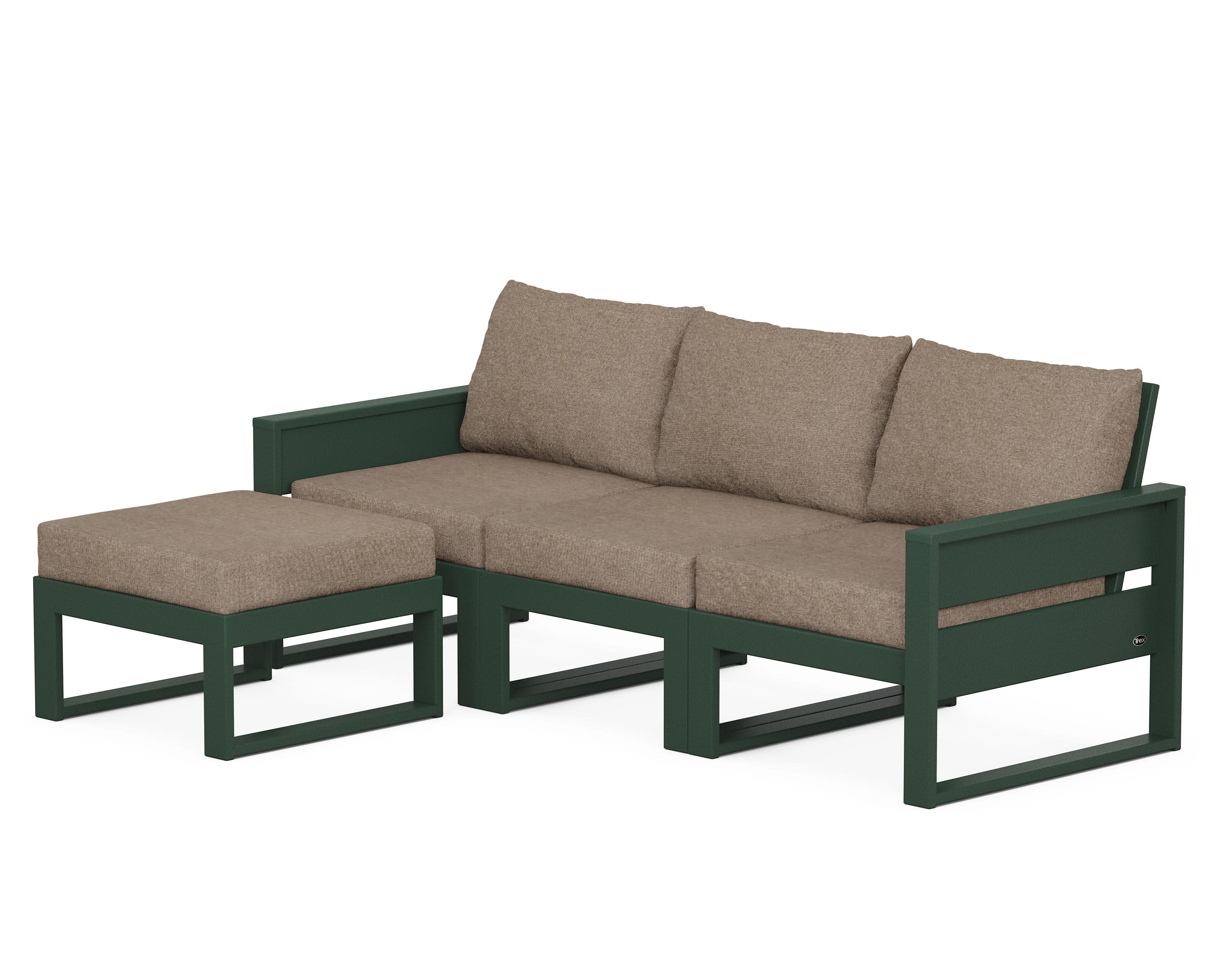 Eastport 4- Piece Sectional with Ottoman in Rainforest Canopy / Spiced Burlap