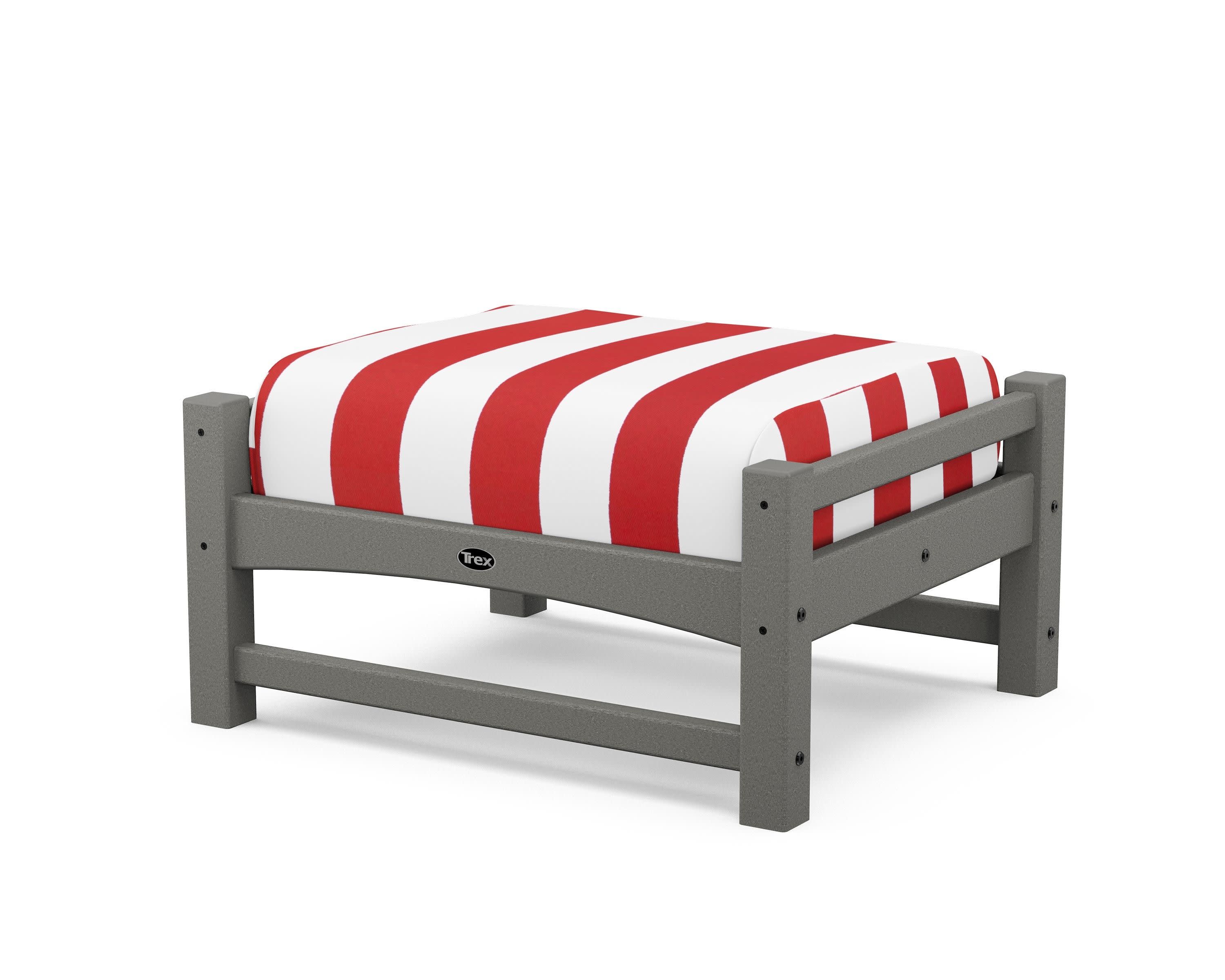 Rockport Club Ottoman in Stepping Stone / Cabana Stripe Crimson