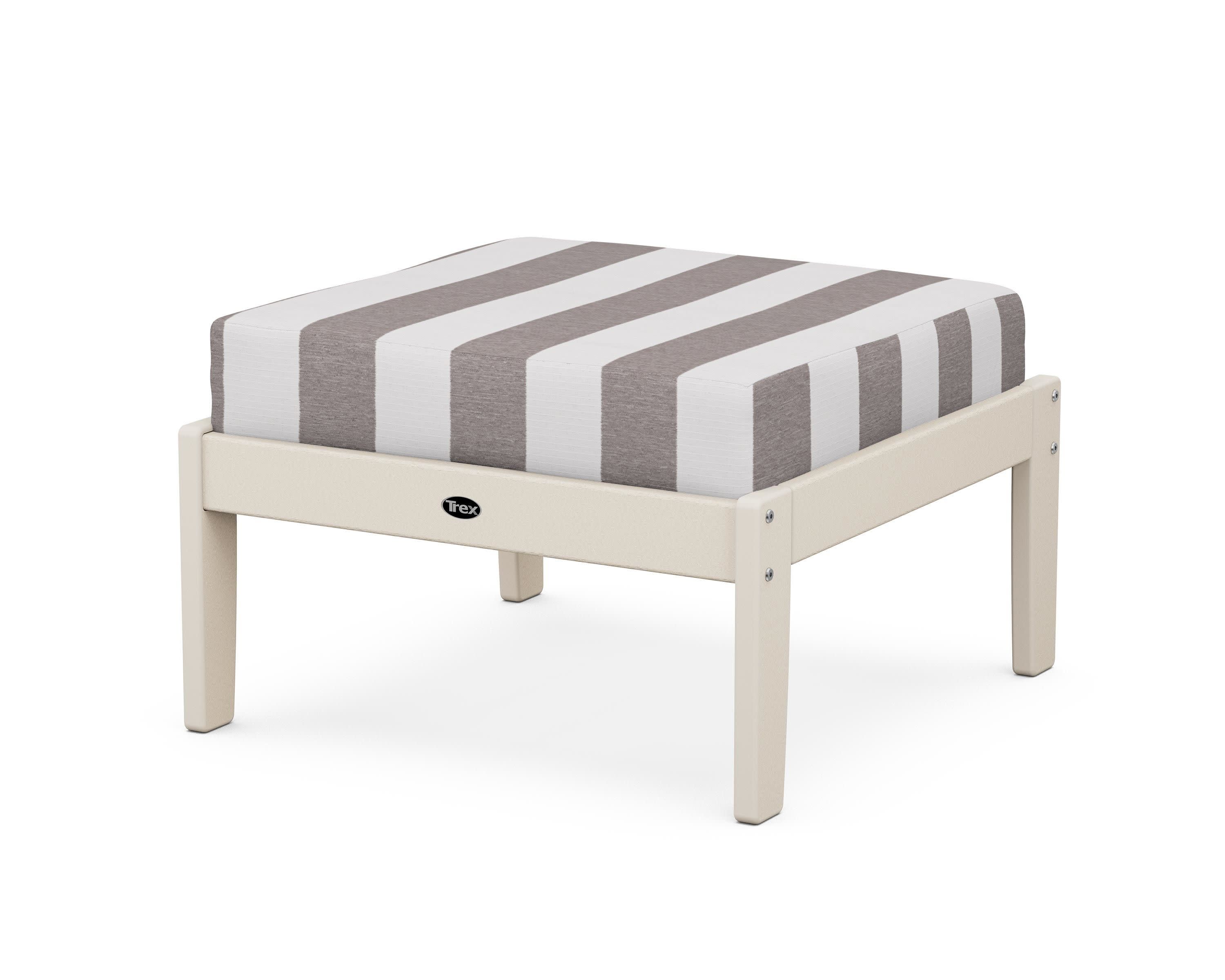 Yacht Club Deep Seating Ottoman in Sand Castle / Cabana Stripe Grey Mist