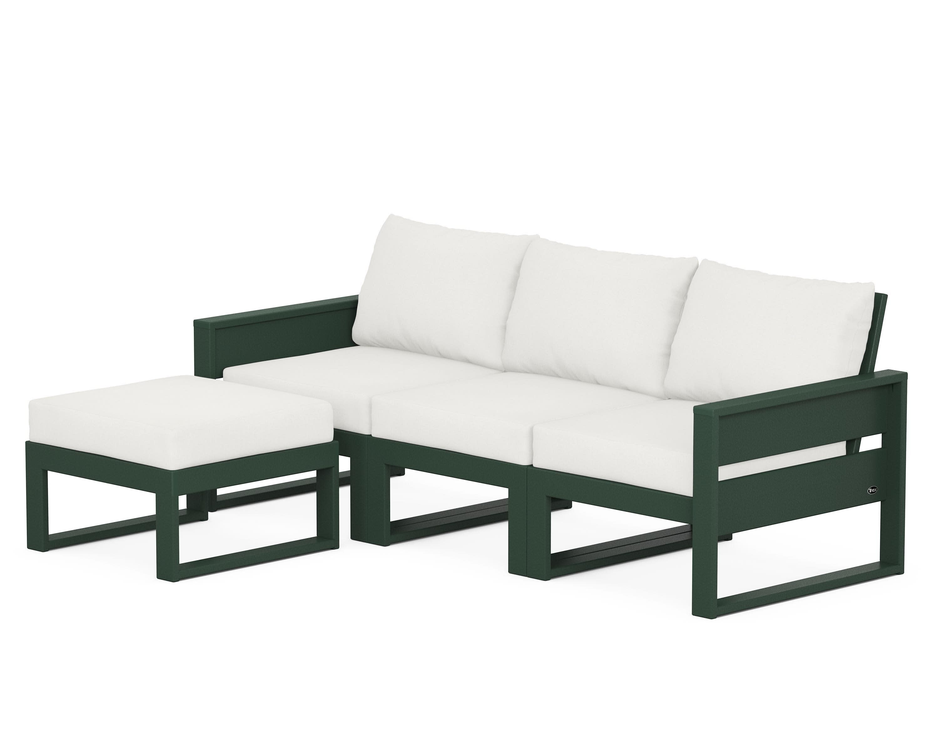 Eastport 4- Piece Sectional with Ottoman in Rainforest Canopy / Natural Linen