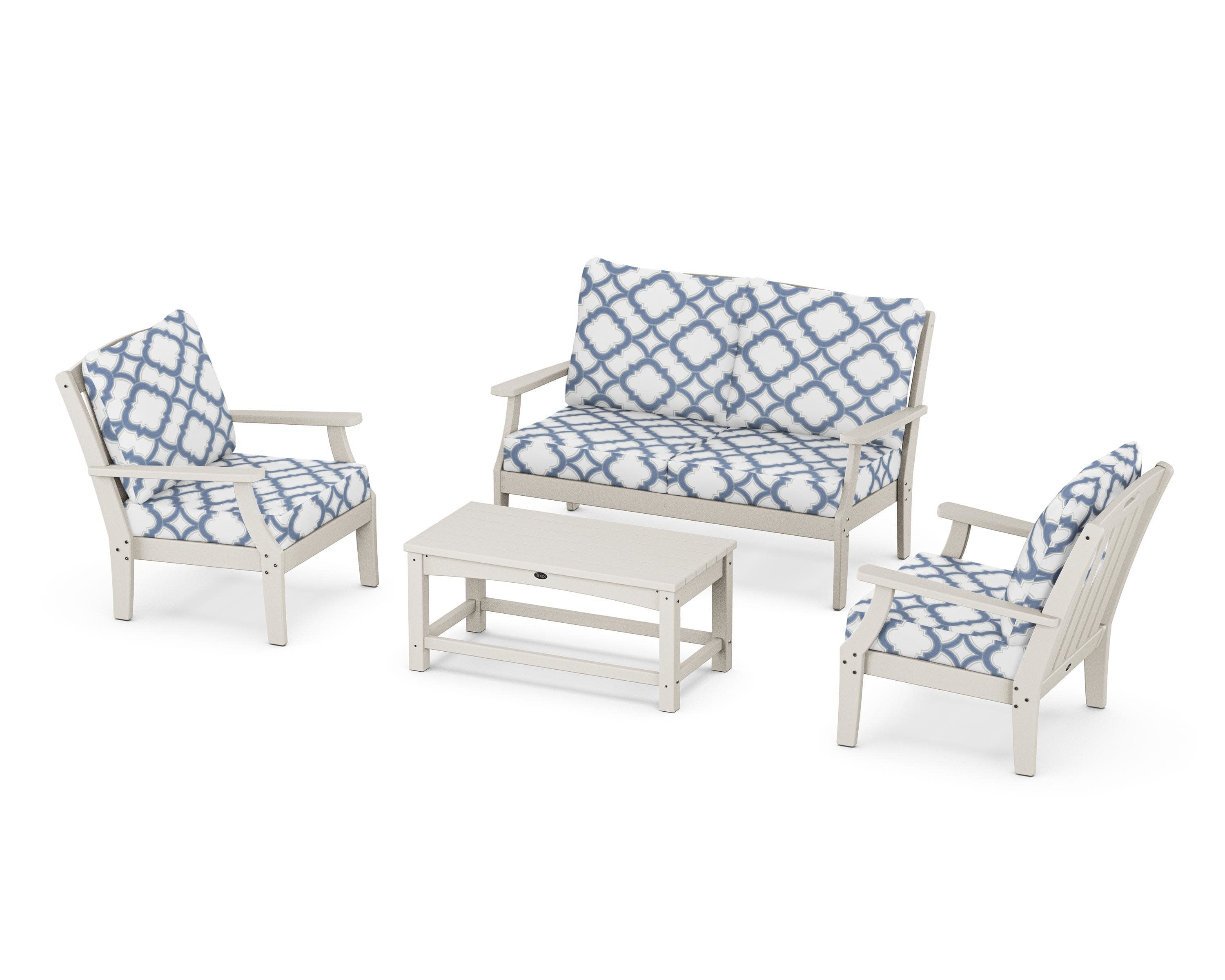 Yacht Club 4-Piece Deep Seating Chair Set in Sand Castle / Trellis Sky Blue