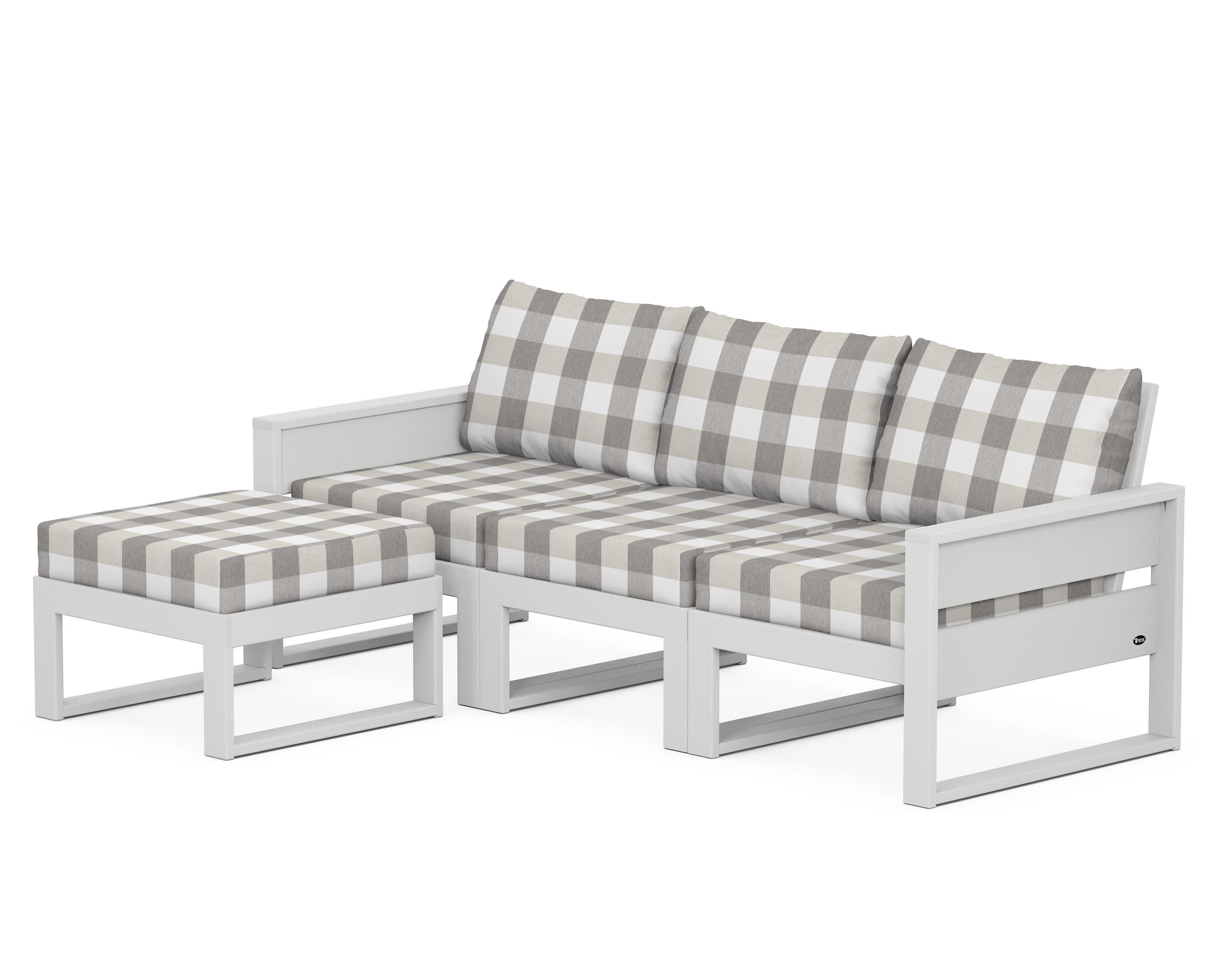 Eastport 4- Piece Sectional with Ottoman in Classic White / Buffalo Plaid Grey Mist