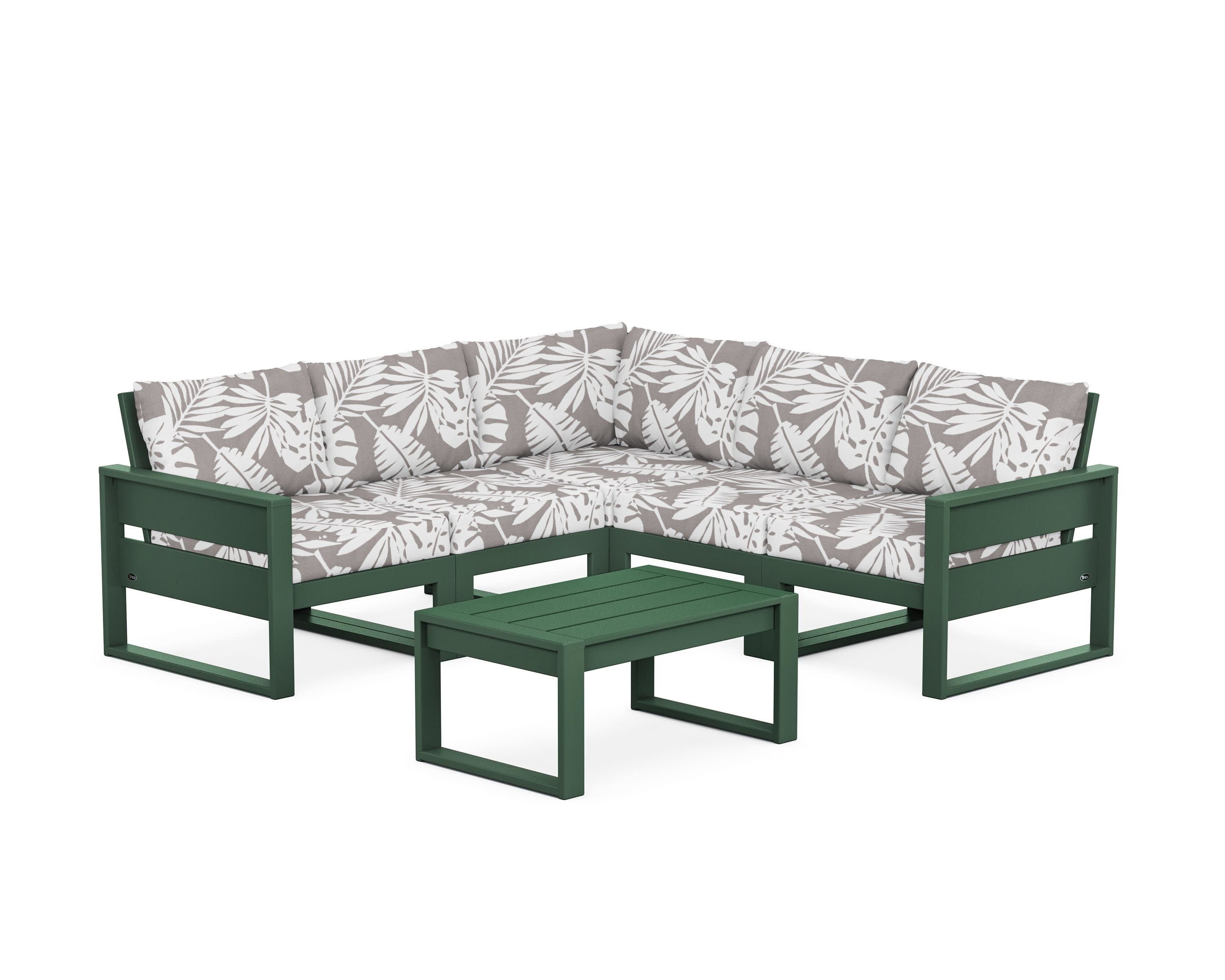 Eastport 6-Piece Deep Seating Sectional + Coffee Table Set in Rainforest Canopy / Leaf Grey Mist