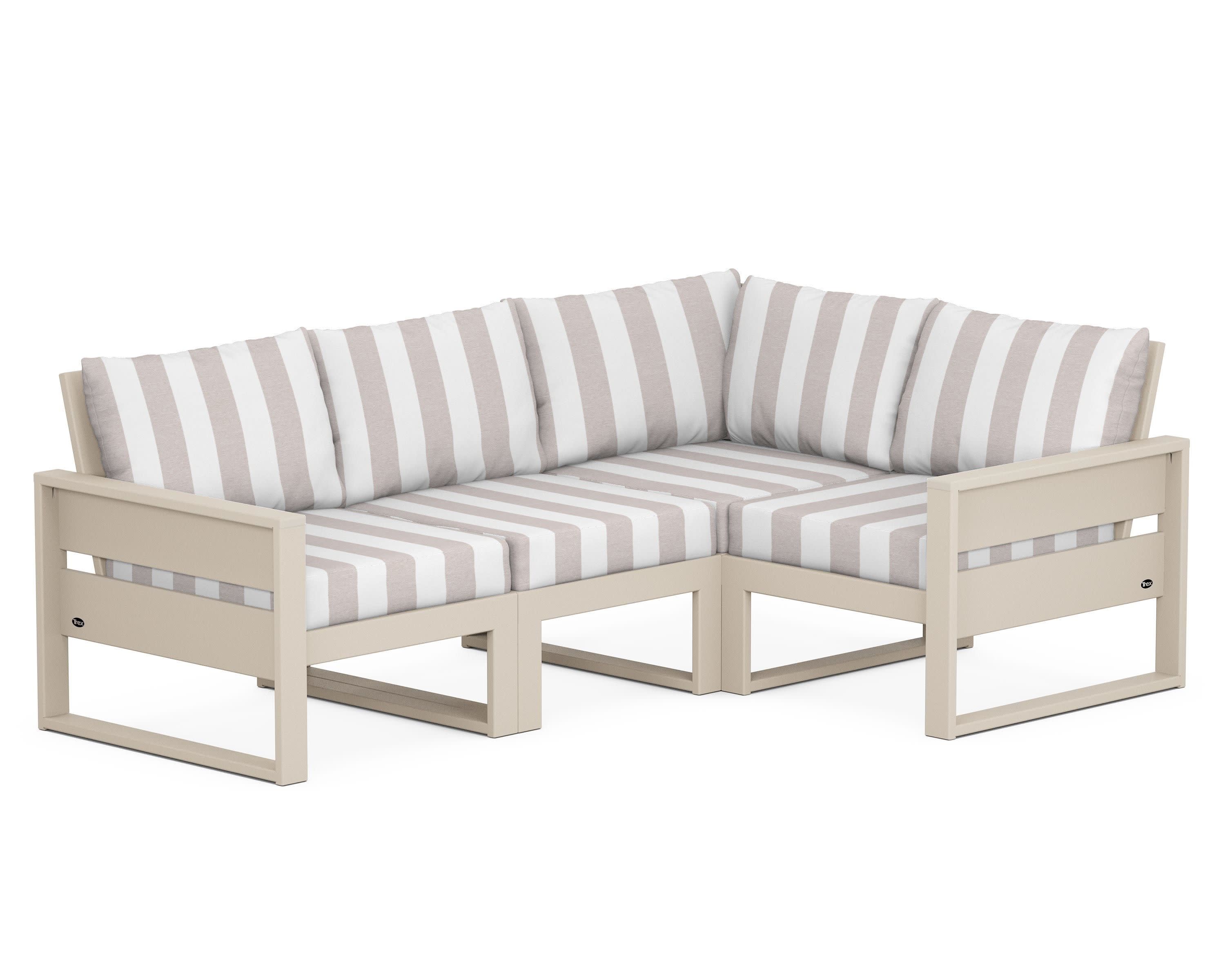 Eastport 4- Piece Sectional in Sand Castle / Cabana Stripe Dune Burlap