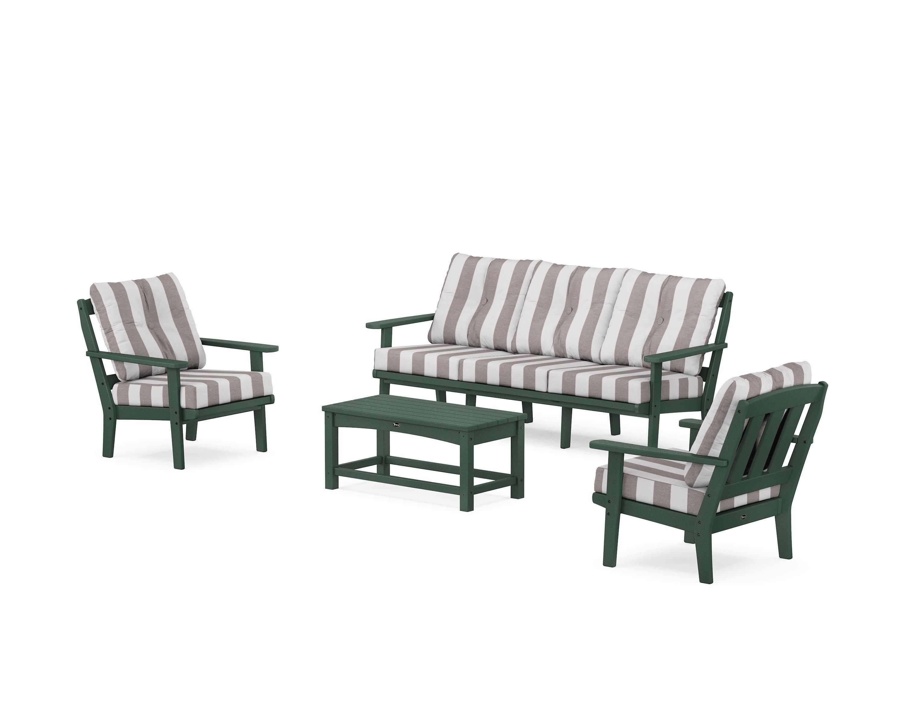 Cape Cod 4-Piece Deep Seating Set with Sofa in Rainforest Canopy / Cabana Stripe Grey Mist