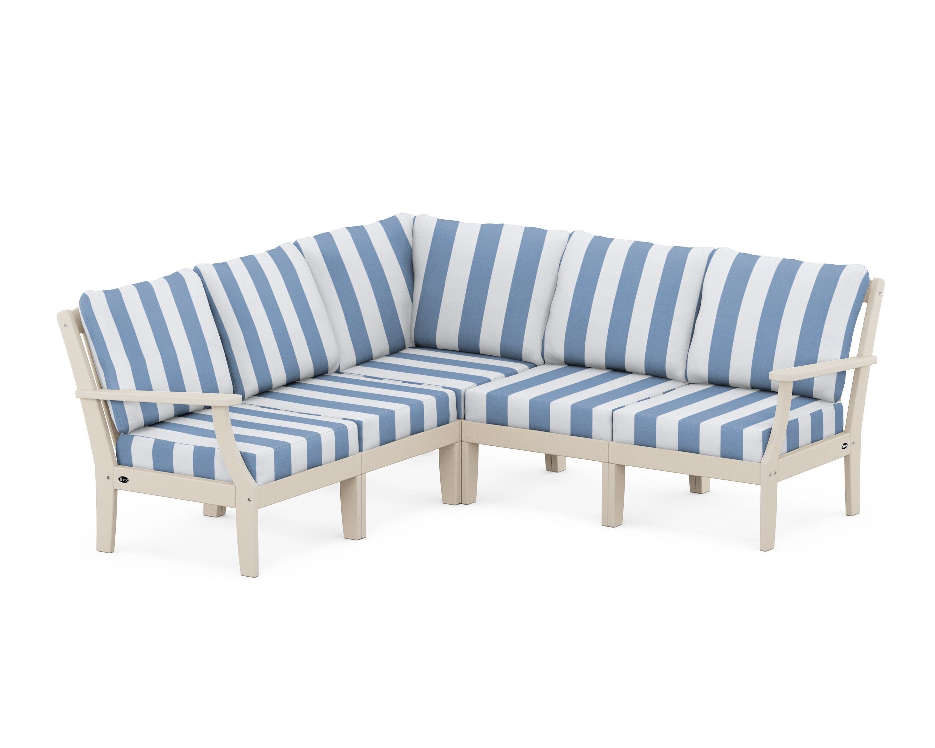 Yacht Club Modular 5-Piece Deep Seating Set in Sand Castle / Cabana Stripe Sky Blue