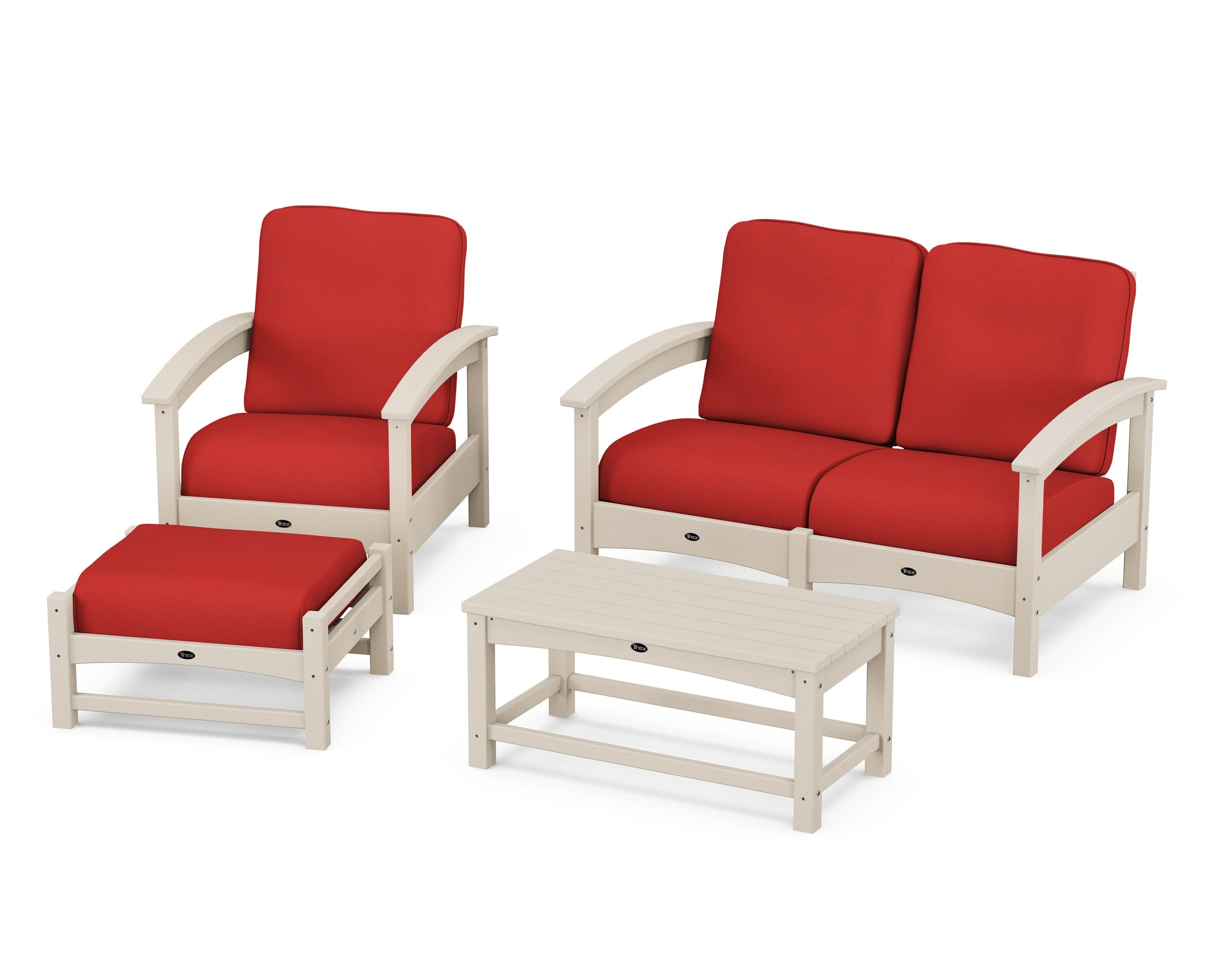 Rockport 4-Piece Deep Seating Conversation Group in Sand Castle / Crimson Linen