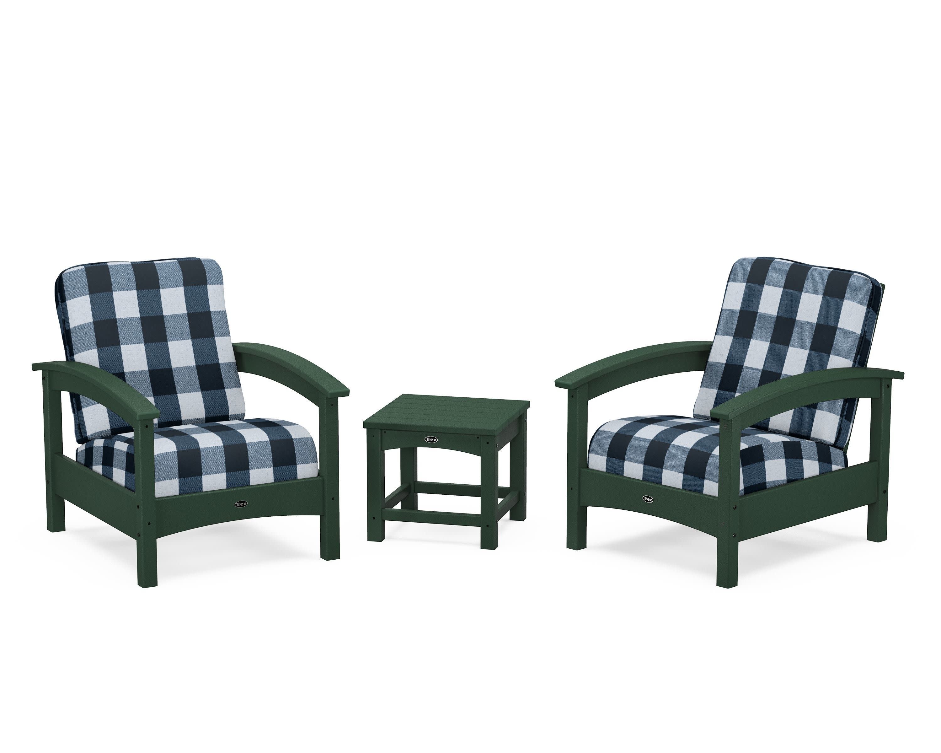 Rockport Club 3-Piece Deep Seating Conversation Set in Rainforest Canopy / Buffalo Plaid Marine Indigo
