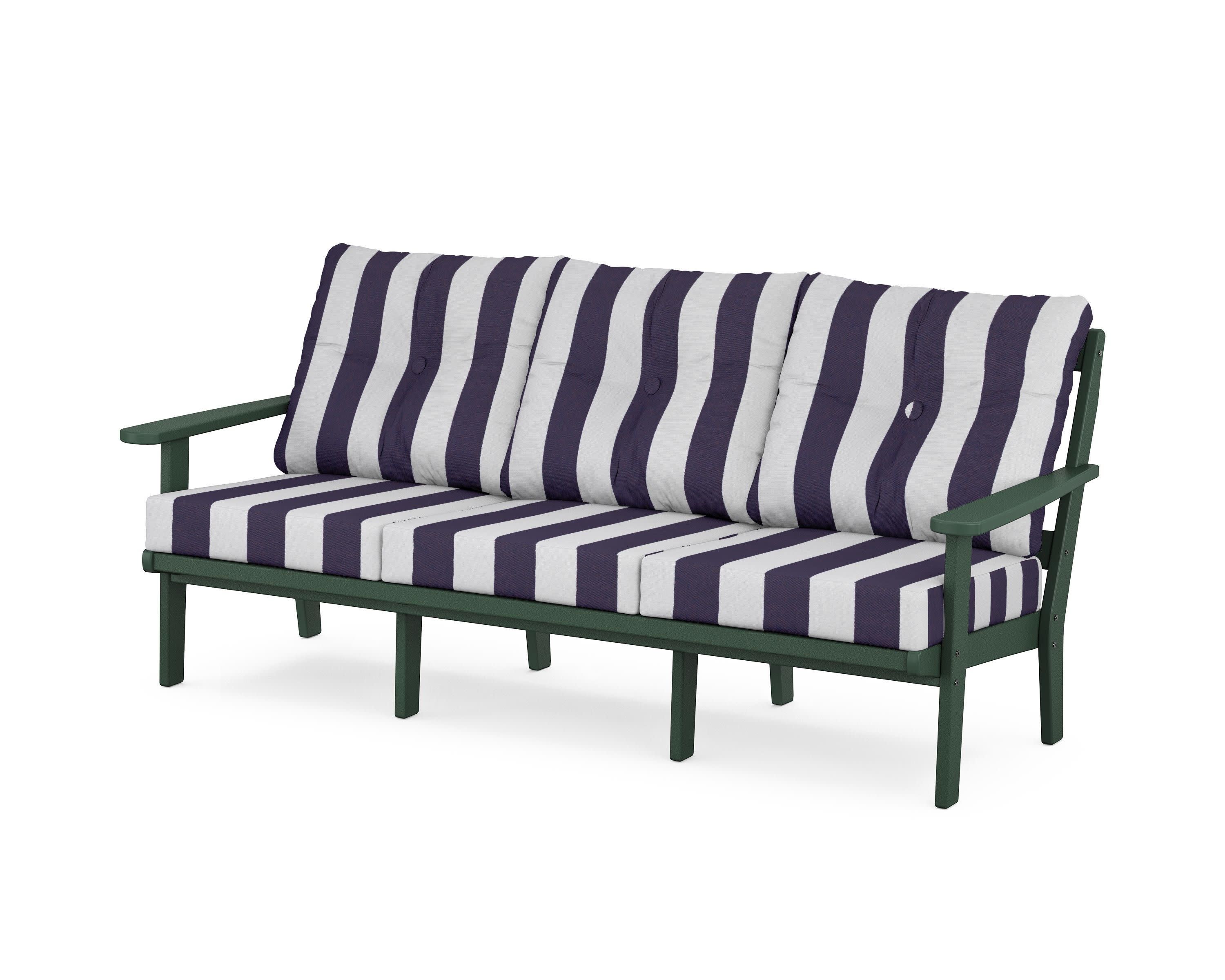 Cape Cod Deep Seating Sofa in Rainforest Canopy / Cabana Stripe Navy