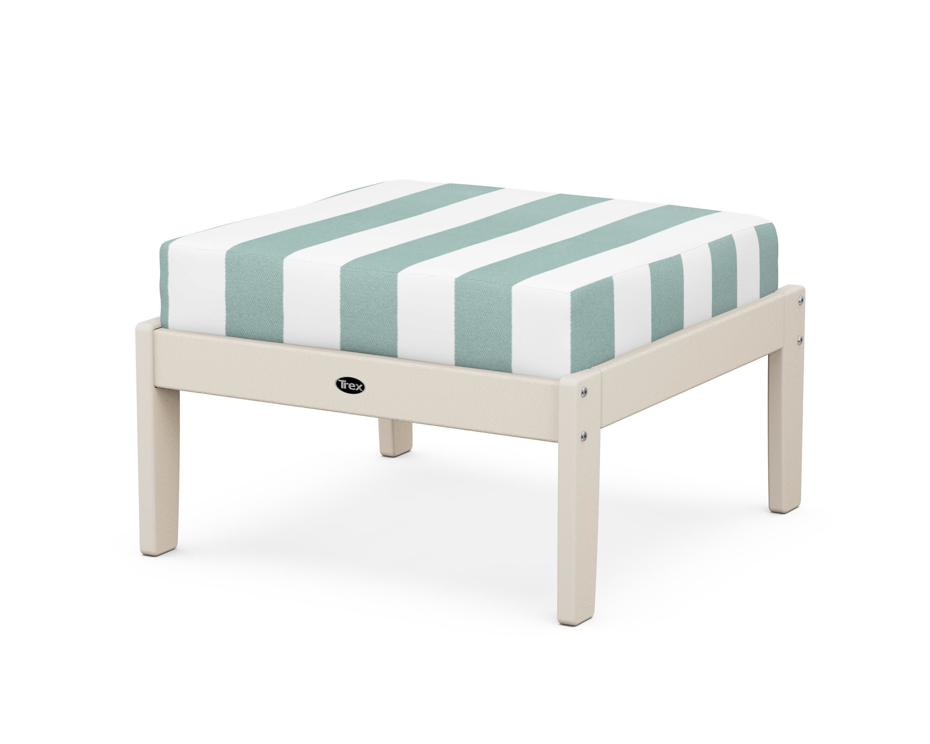 Yacht Club Deep Seating Ottoman in Sand Castle / Cabana Stripe Glacier Spa