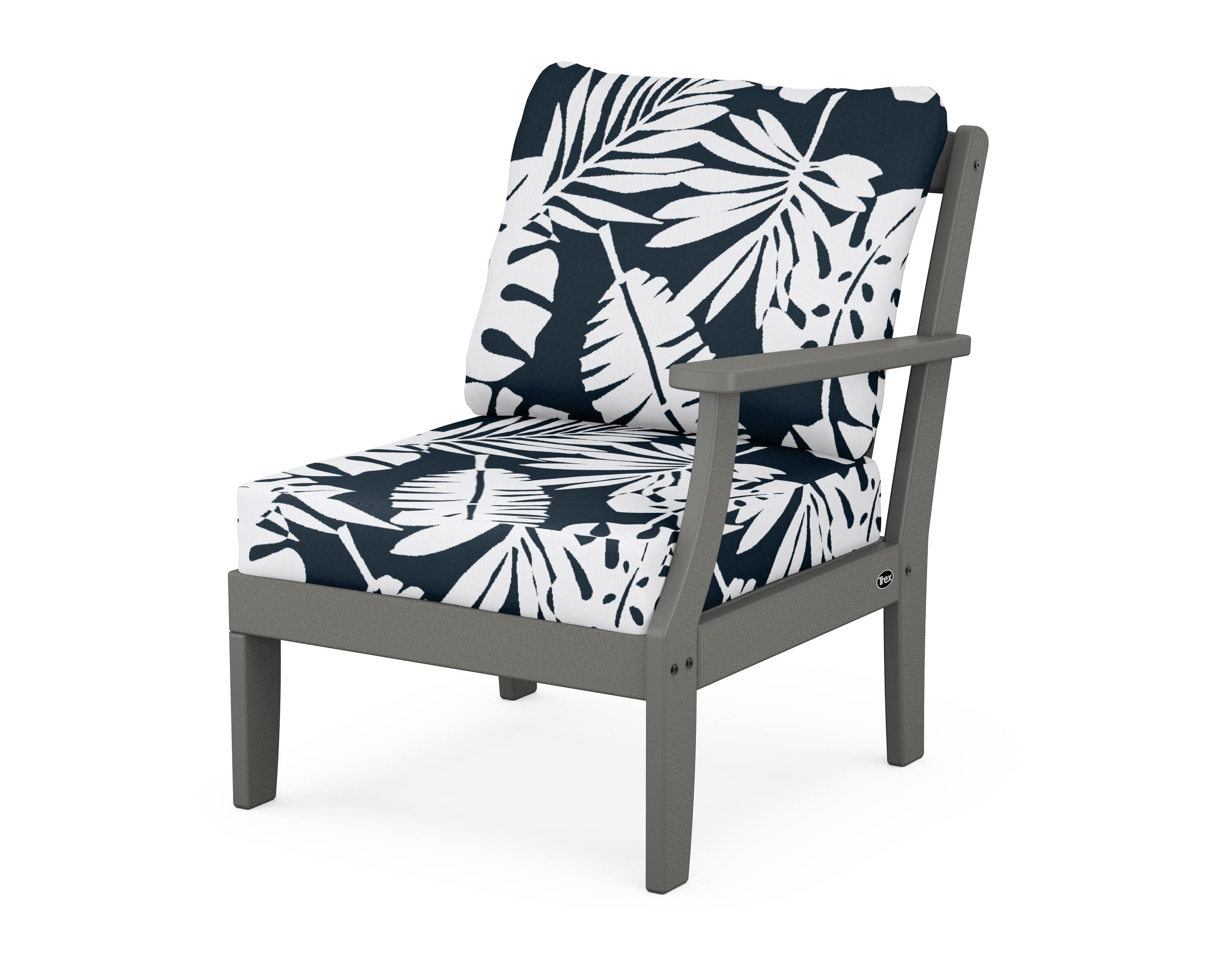 Yacht Club Modular Right Arm Chair in Stepping Stone / Leaf Marine Indigo