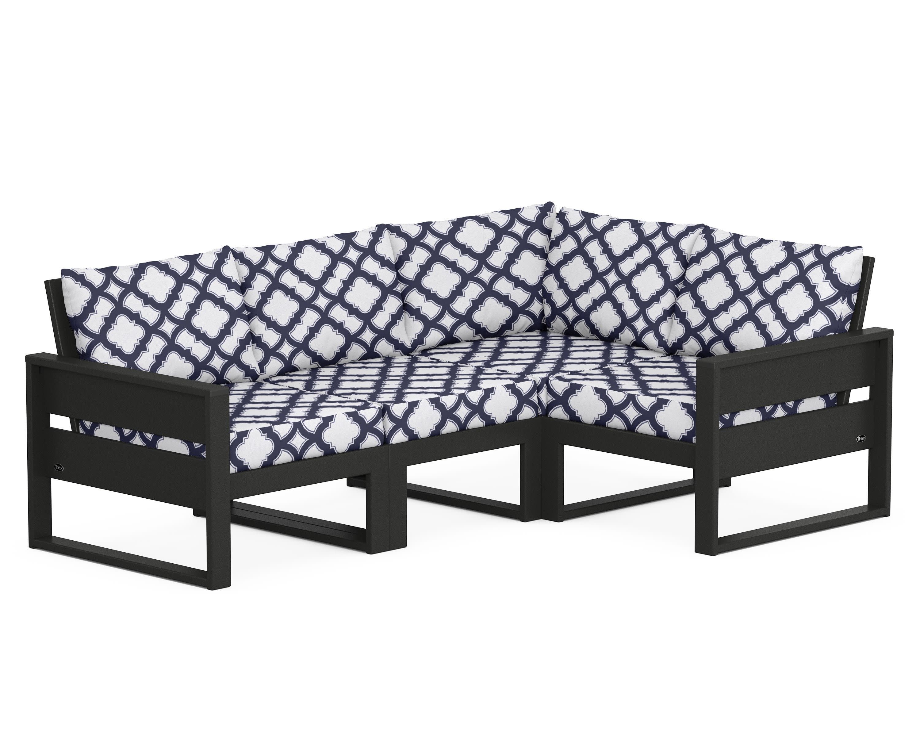 Eastport 4- Piece Sectional in Charcoal Black / Trellis Navy