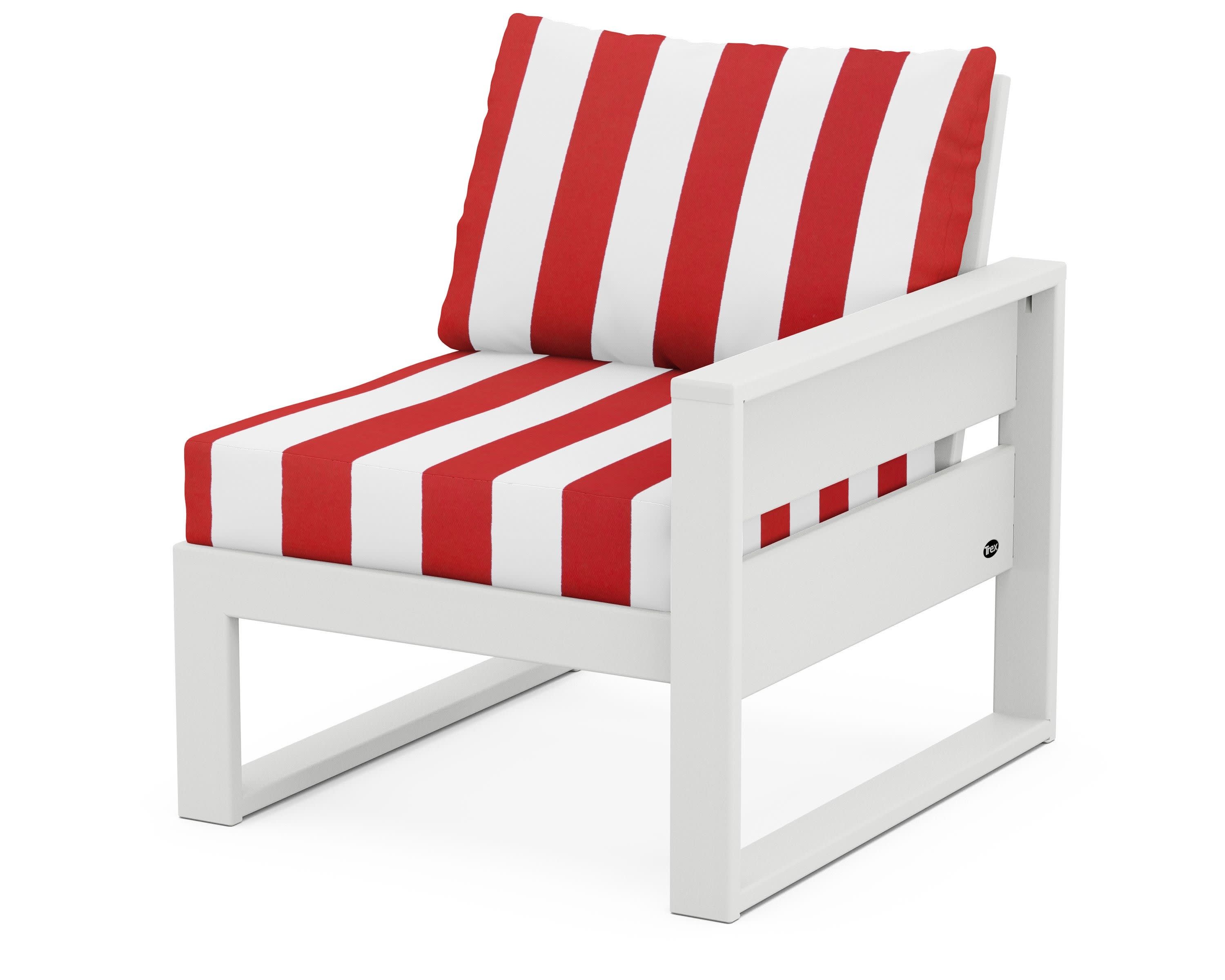 Eastport Modular Right Arm Chair in Classic White / Cabana Stripe Crimson